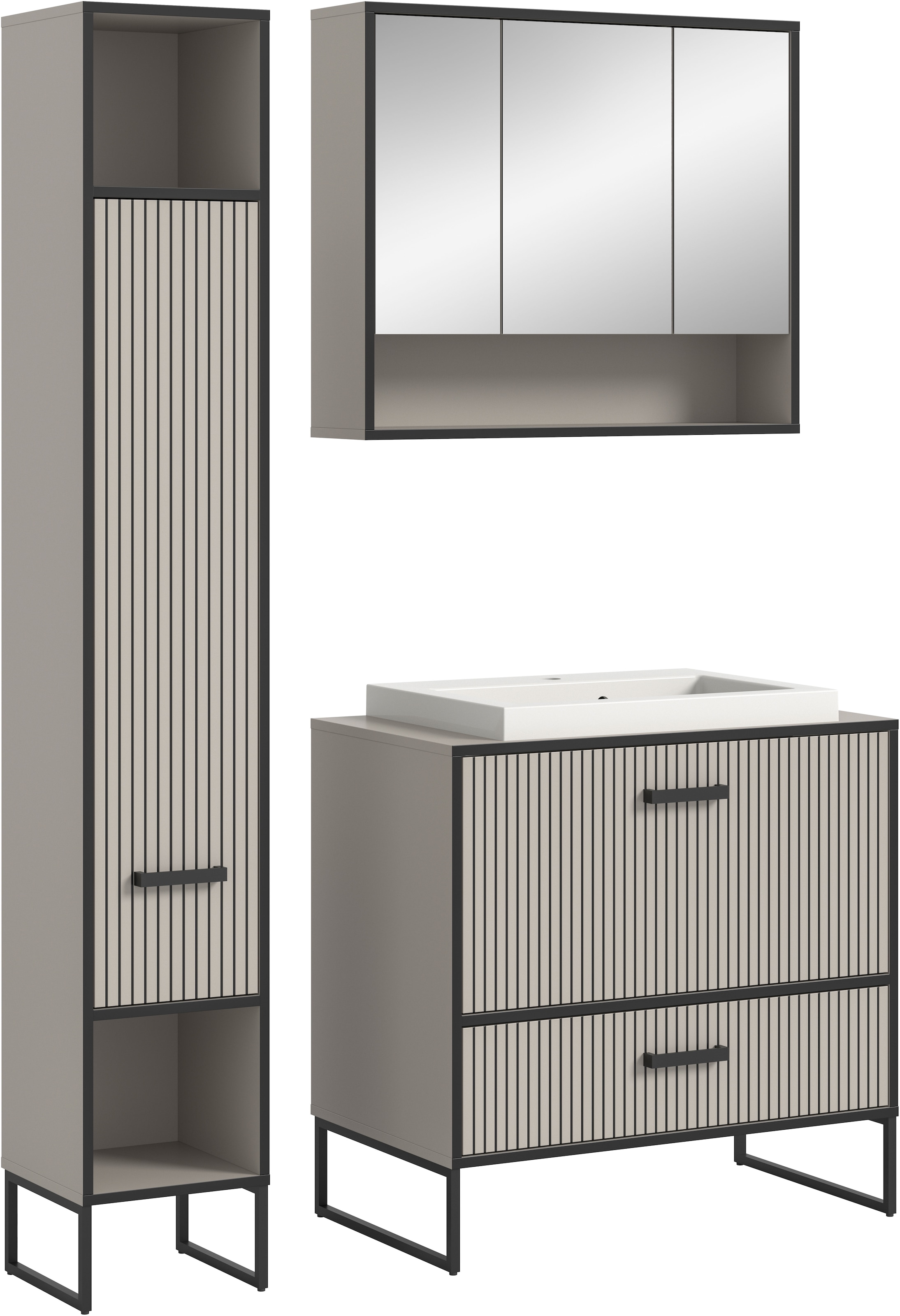 welltime Badmöbel-Set "Locri, Breite 125 cm, Rillenoptik, Metallkufen" 3 St günstig online kaufen