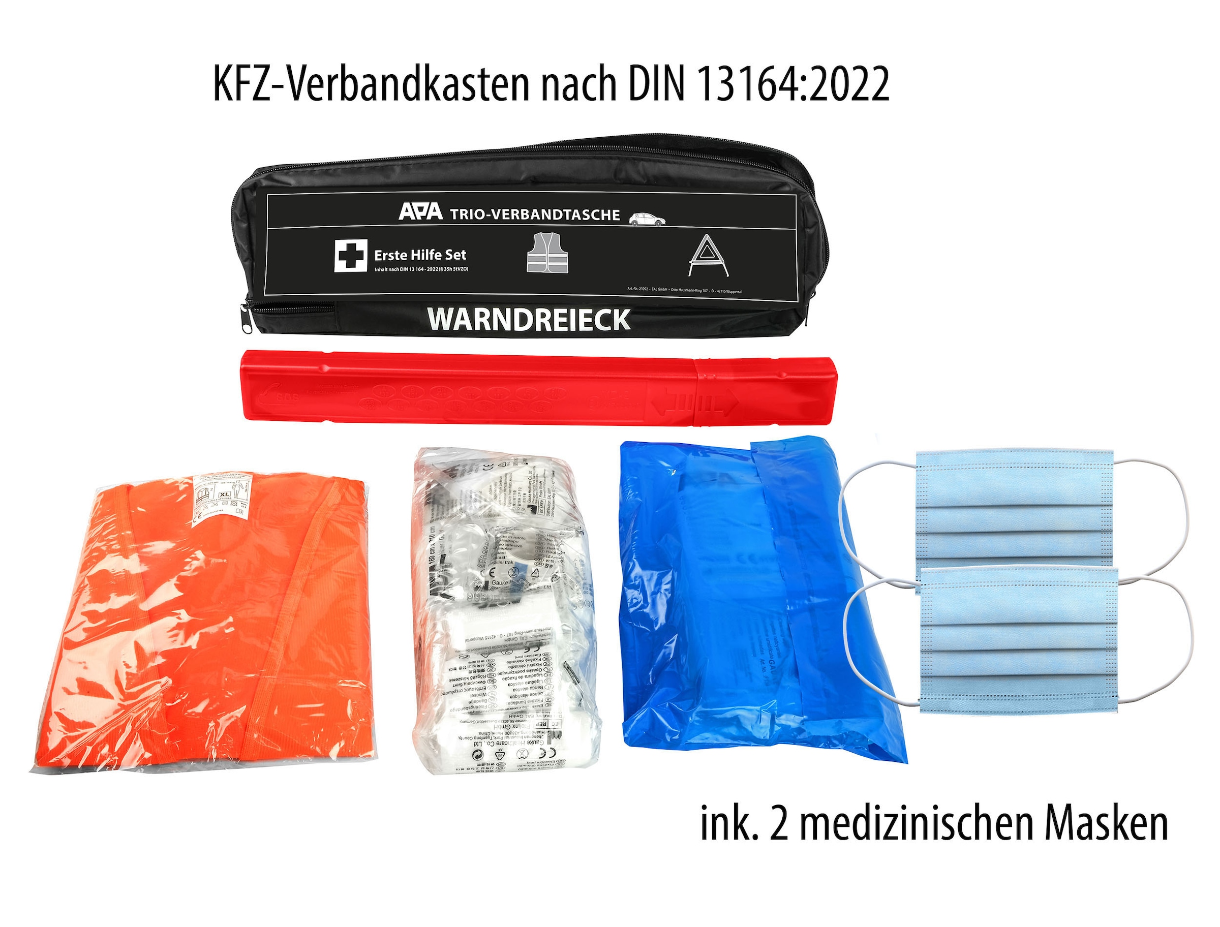 APA KFZ-Verbandtasche »TRIO-Verbandstasche mit Warndreieck und Warnweste«, (3 St.)