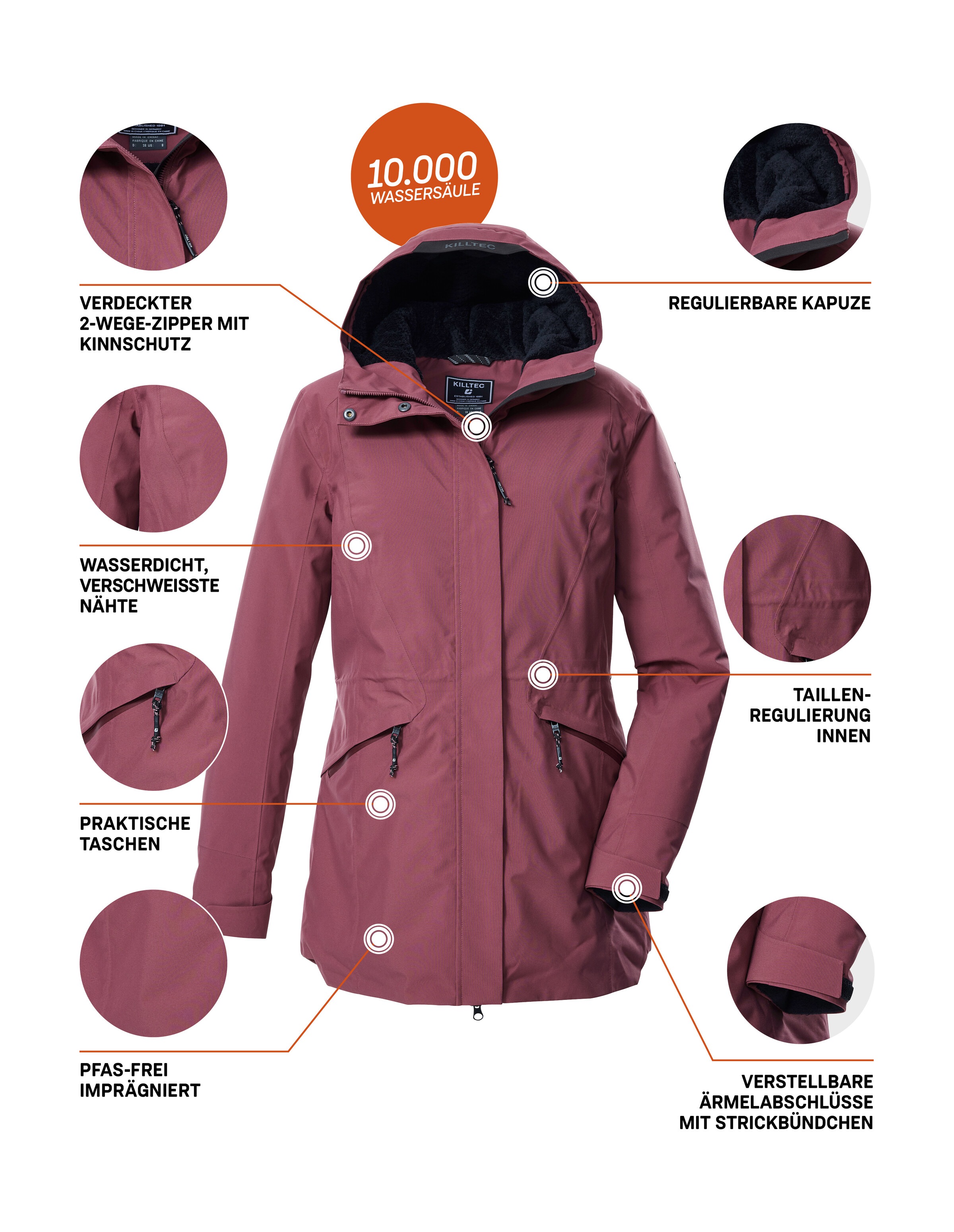 Killtec Parka »KOW 19 WMN PRK«, Wasserdichter, atmungsaktiver Damenparka mit verstellbarer Kapuze