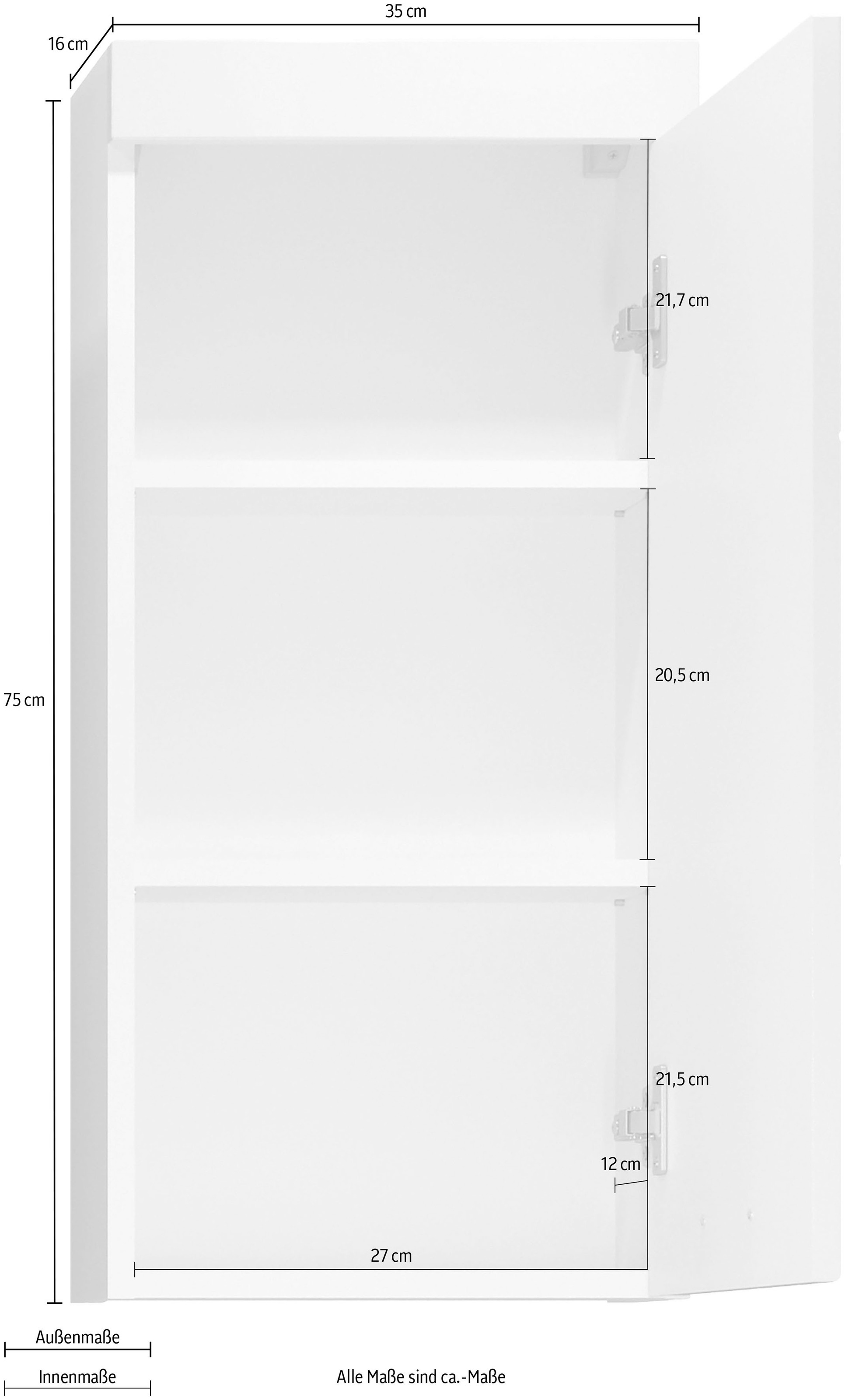 welltime Hängeschrank »Dormoletto« Weißer Badschrank mit waagerechter Fräsung - Maße (B/T/H) 35/16/75 cm