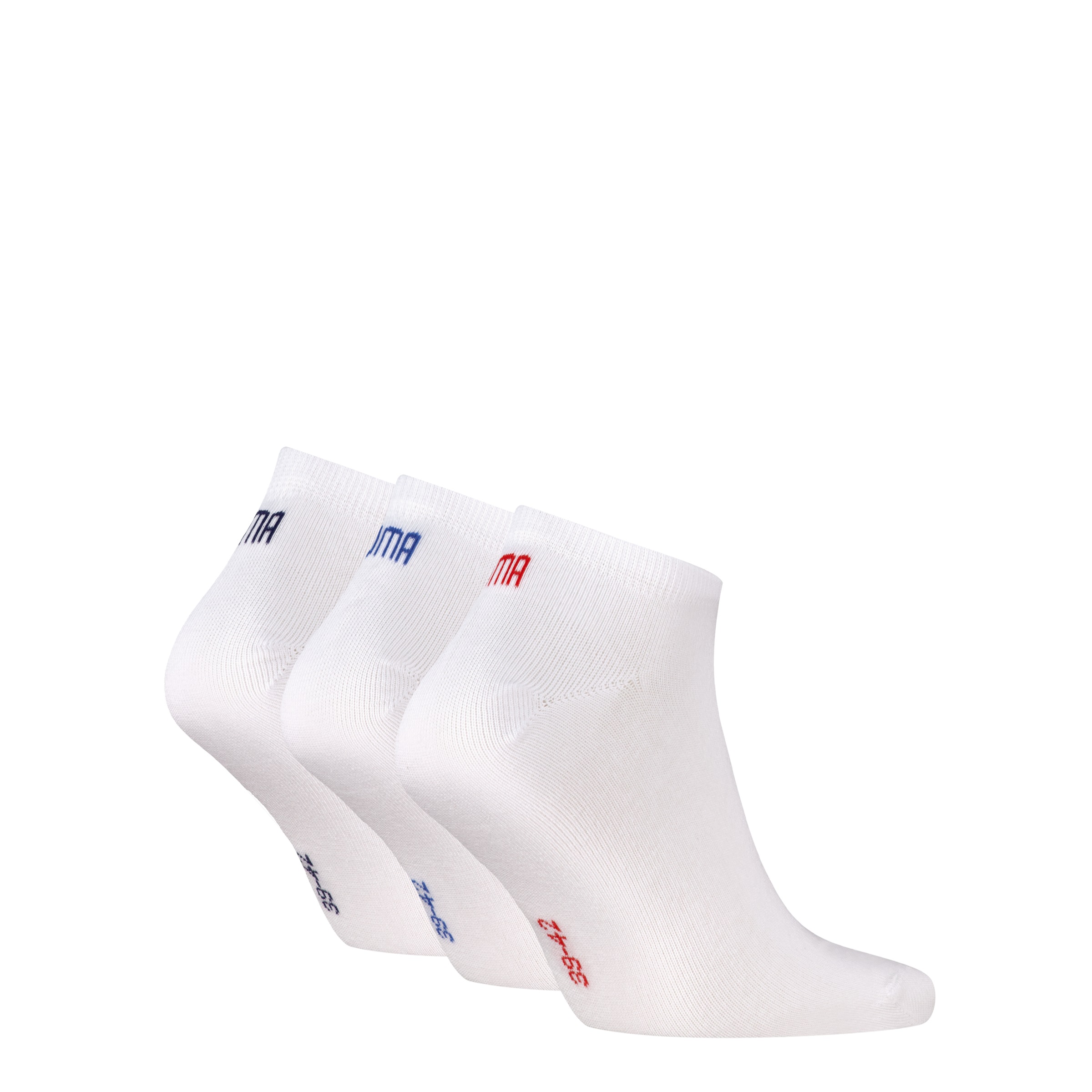 PUMA Herren Sneakersocken "PUMA UNISEX SNEAKER PLAIN 3P", Gr. 35weiß, rot, blau, Baumwollmischung, Socken, mit kleinem Logo