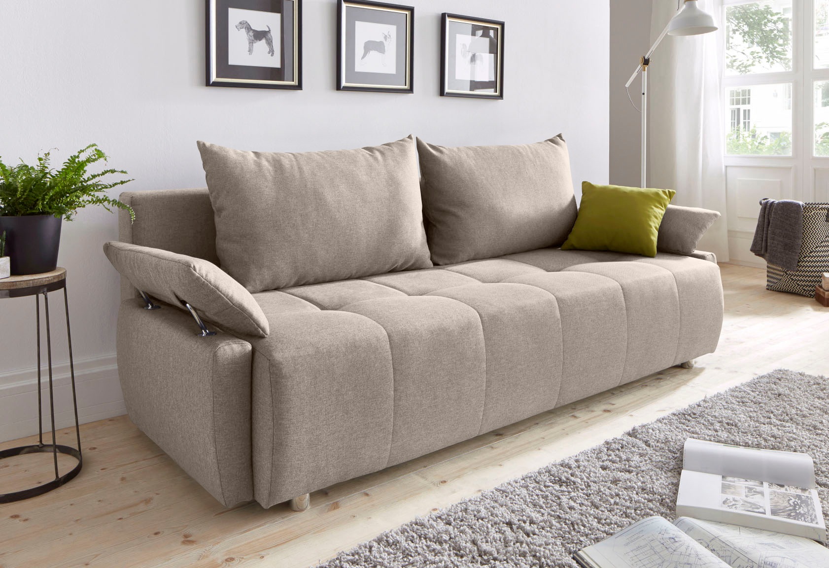 COLLECTION AB Schlafsofa "Funtastic, B: 212 cm, Liegefl. 145x187 cm, Armteilverstellung" Schlaffunktion, Bettkasten & Zierkissen, Gästebett mit Federkern
