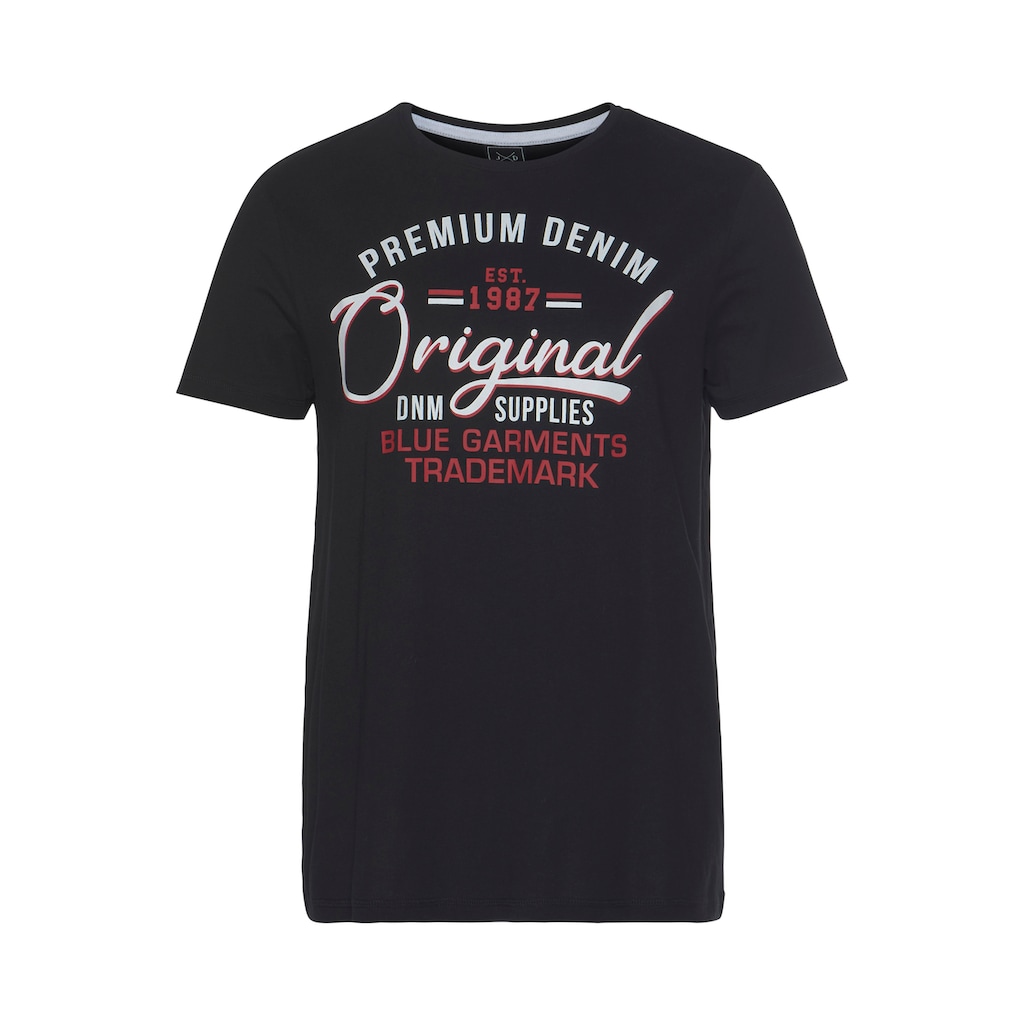 Herrenmode Shirts John Devin Rundhalsshirt, mit mehrfarbigem Print schwarz-bedruckt