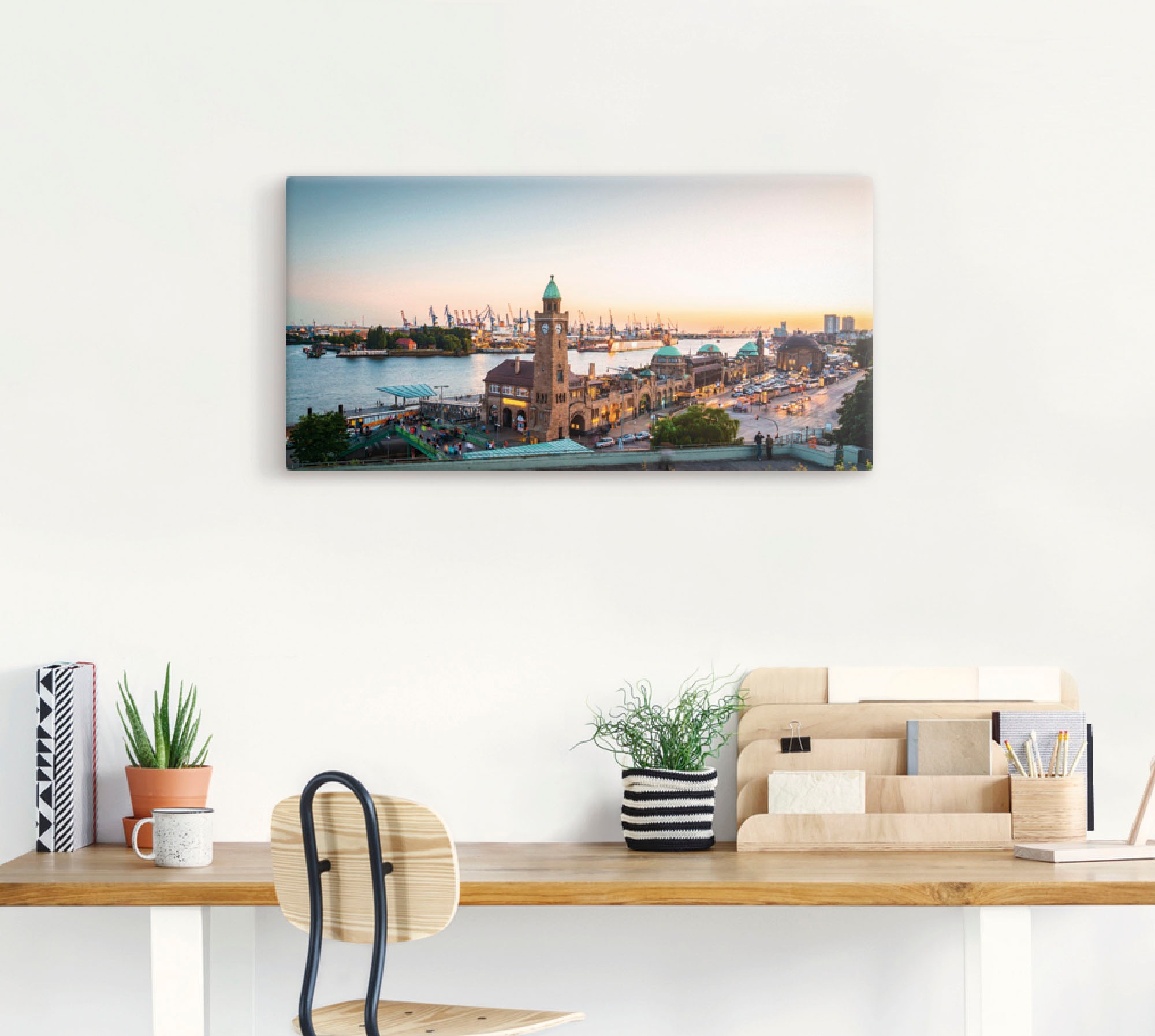 Artland Wandbild »Hamburg Hafen und Landungsbrücken«, Deutschland, (1 St.), als Alubild, Outdoorbild, Leinwandbild, Poster, Wandaufkleber