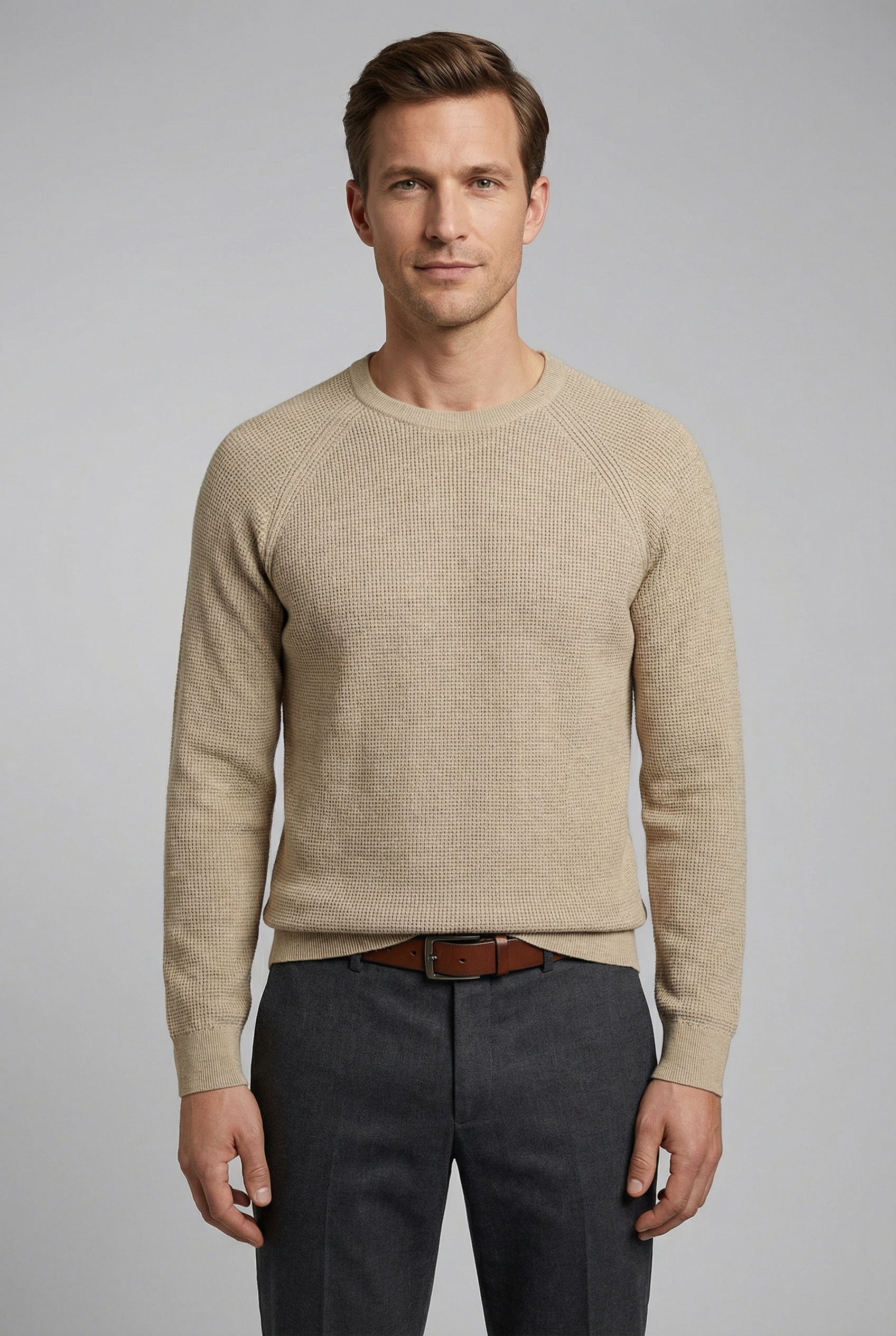 OLYMP Rundhalspullover "Waffle Structure" Rundhals, casual, unifarben, regu günstig online kaufen