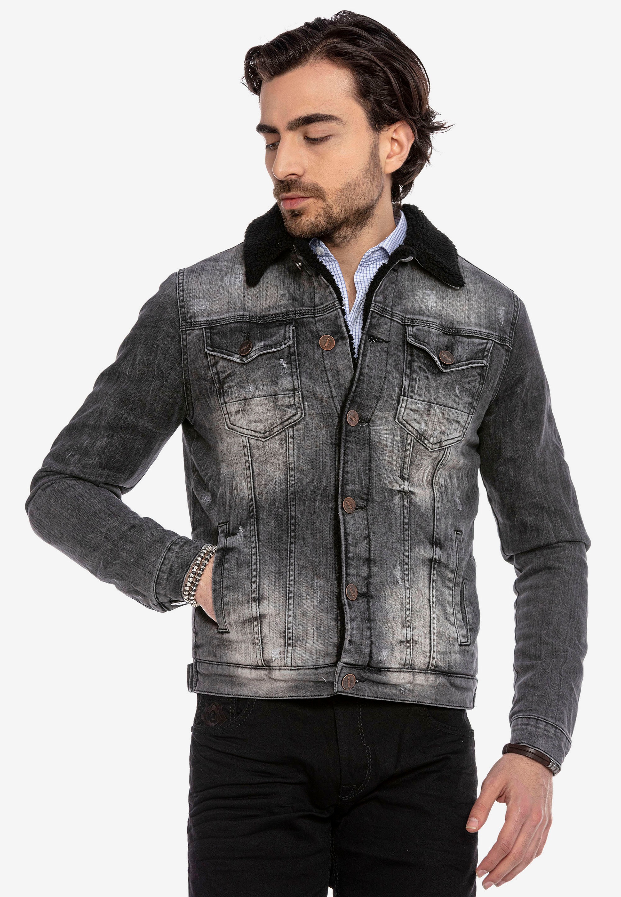 Cipo & Baxx Jeansjacke, mit Fellkragen