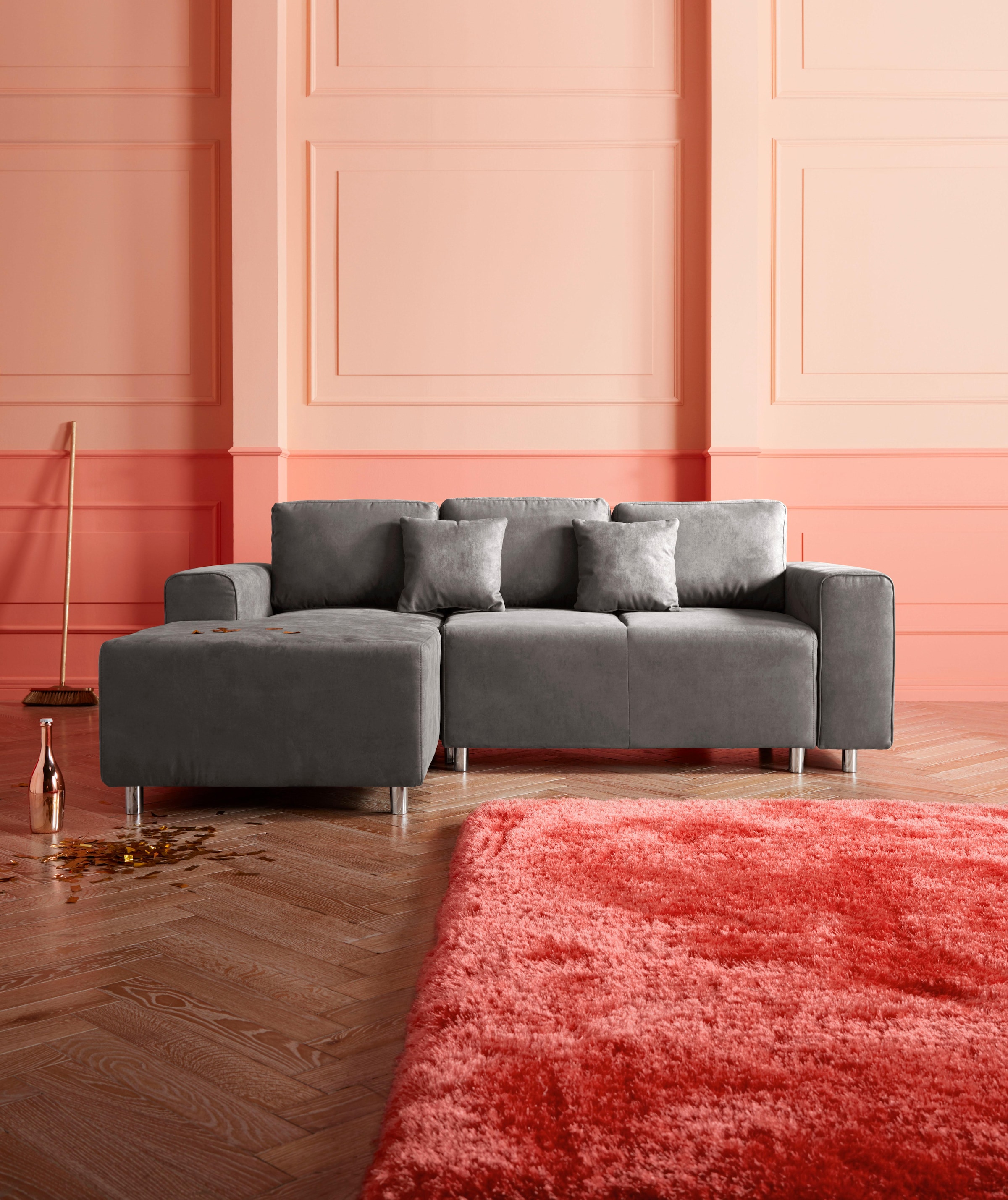 Home affaire Ecksofa »Györ«, L-Form, wahlweise mit Bettfunktion und Bettkasten incl. 2 Zierkissen