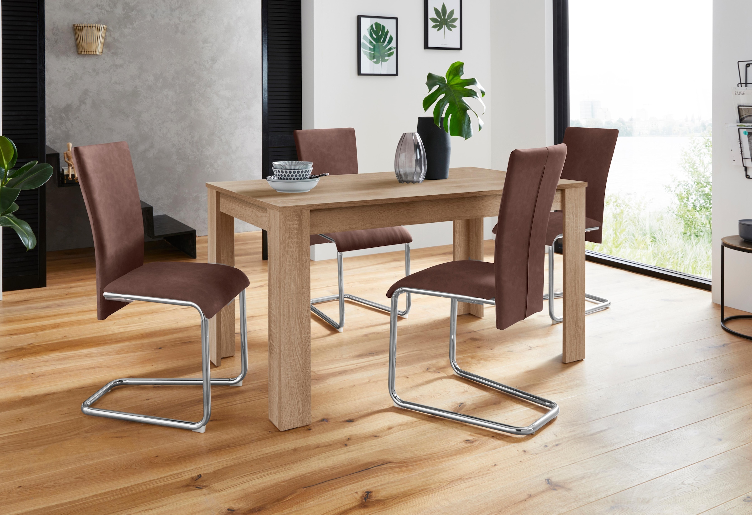Homexperts Essgruppe »Nick3-Mulan«, (Set, 5 tlg.), mit 4 Stühlen, Tisch in  eichefarben sägerau, Breite 140 cm bestellen | BAUR