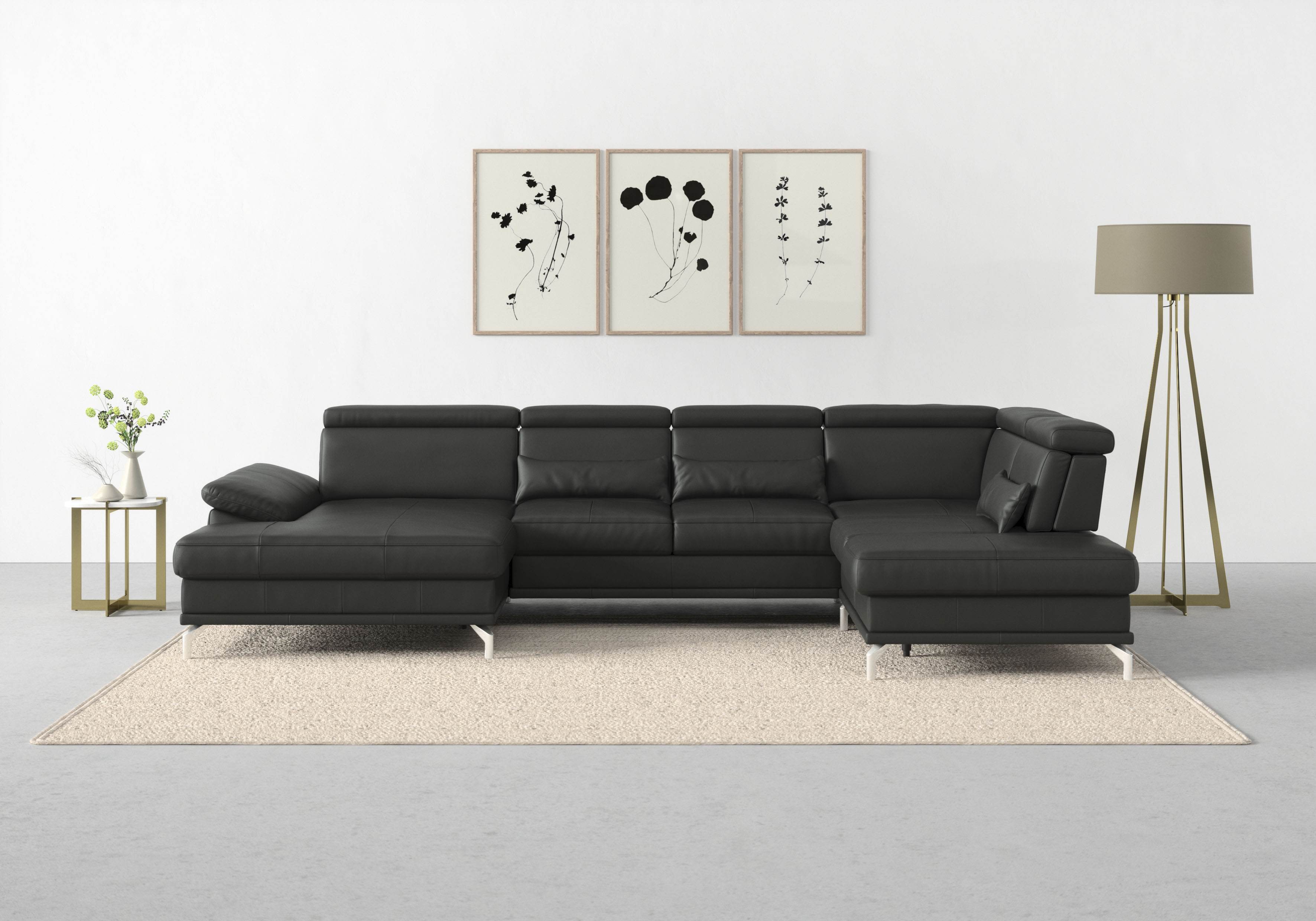 sit&more Wohnlandschaft "Cabrio U-Form, B: 359 cm, mit Sitztiefen-, Arm- & Kopfteilverstellung" 3 Nierenkissen, Federkern, mit Schlaffunktion und Stauraum