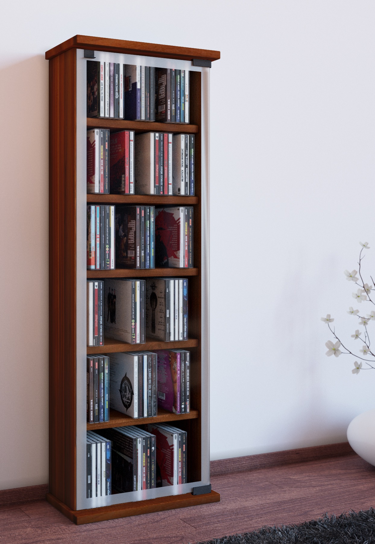 VCM Media-Regal »VCM CD Regal Holz | CD Schrank mit ESG-Sicherheitsglastüren für 204 CDs oder 72 DVDs | Maße: H. 92 x B. 31 x T. 18 cm | Elegantes DVD Regal mit Rollen | Blu ray Regal | CD Regal - Classic«