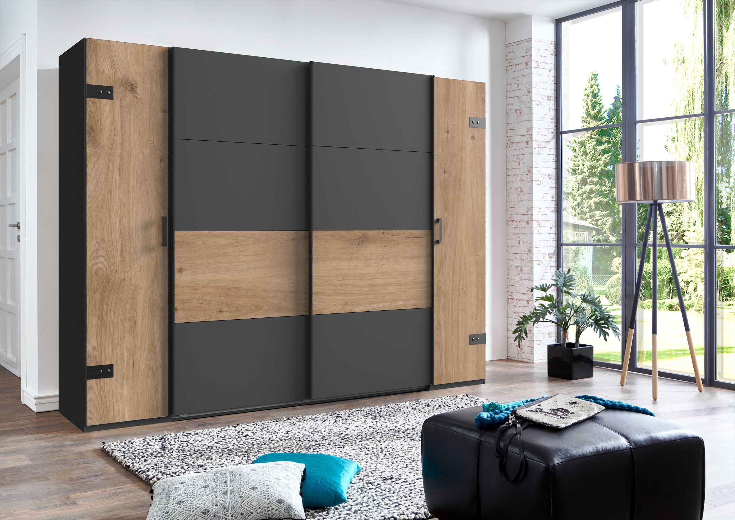Wimex Kleiderschrank »Stockholm, rustikale Optik im Industrial Design, Made in Germany«, 270x65x210cm, viel Stauraum durch 2 Kleiderstangen und 10 Einlegeböden