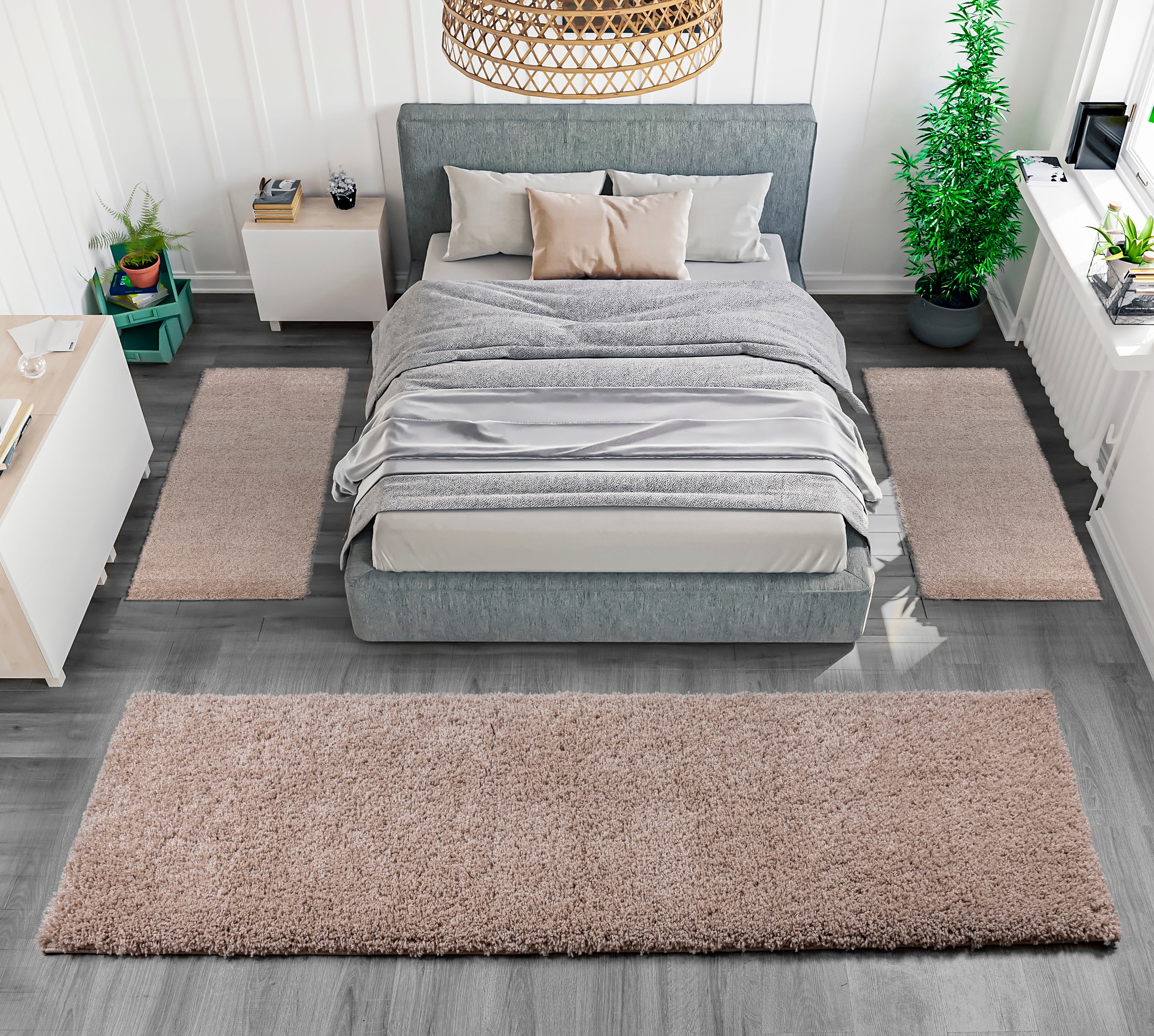 my home "Viva" Höhe 45 mm 3 Stk. tlg. Bettvorleger, Läufer-Set, Uni-Farben, günstig online kaufen