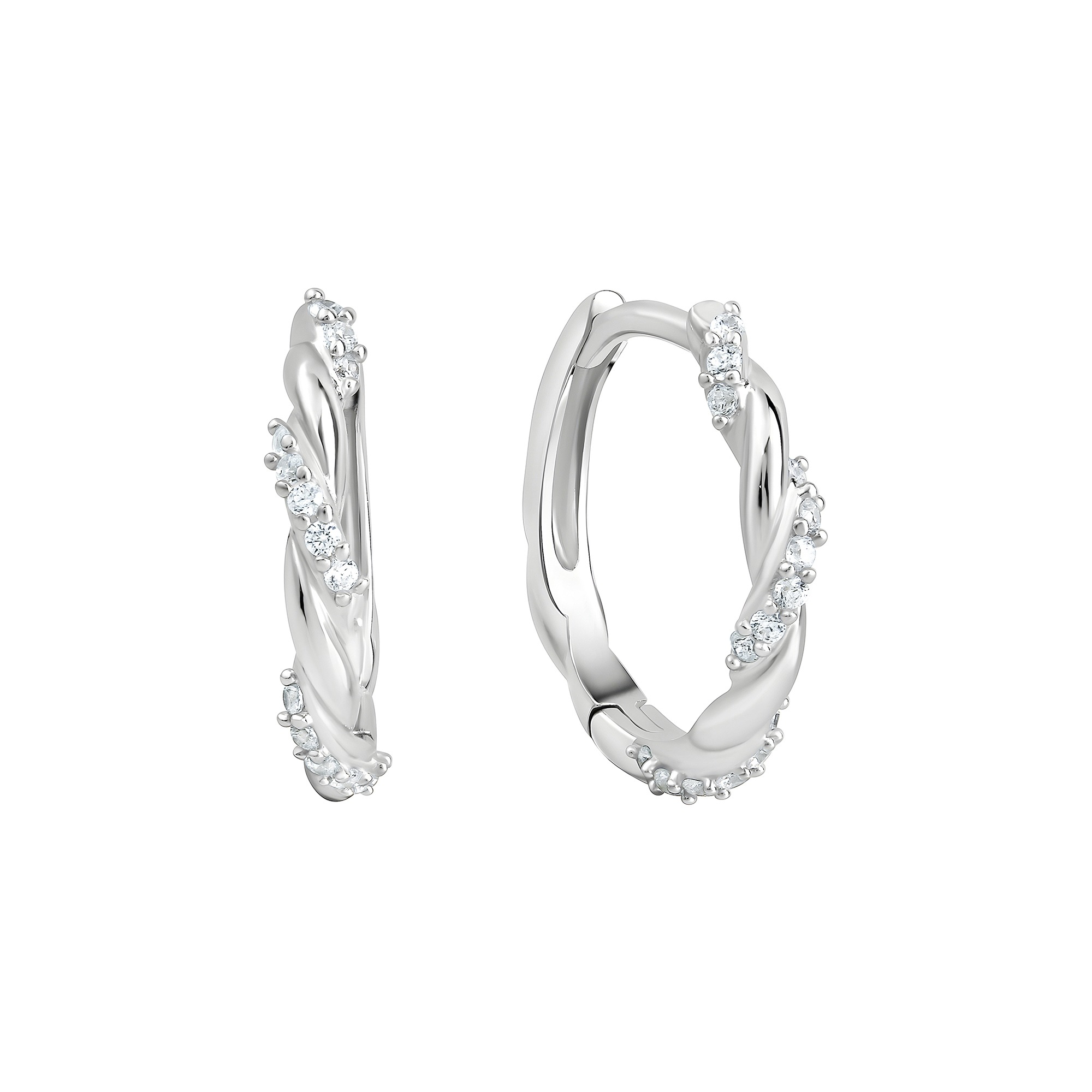 Paar Creolen VIVANCE "925/- Sterling Silber rhodiniert glanz Zirkonia", weiß (weiß, weiß), Ohrringe, Damen, one-size, Silber 925 (Sterlingsilber)