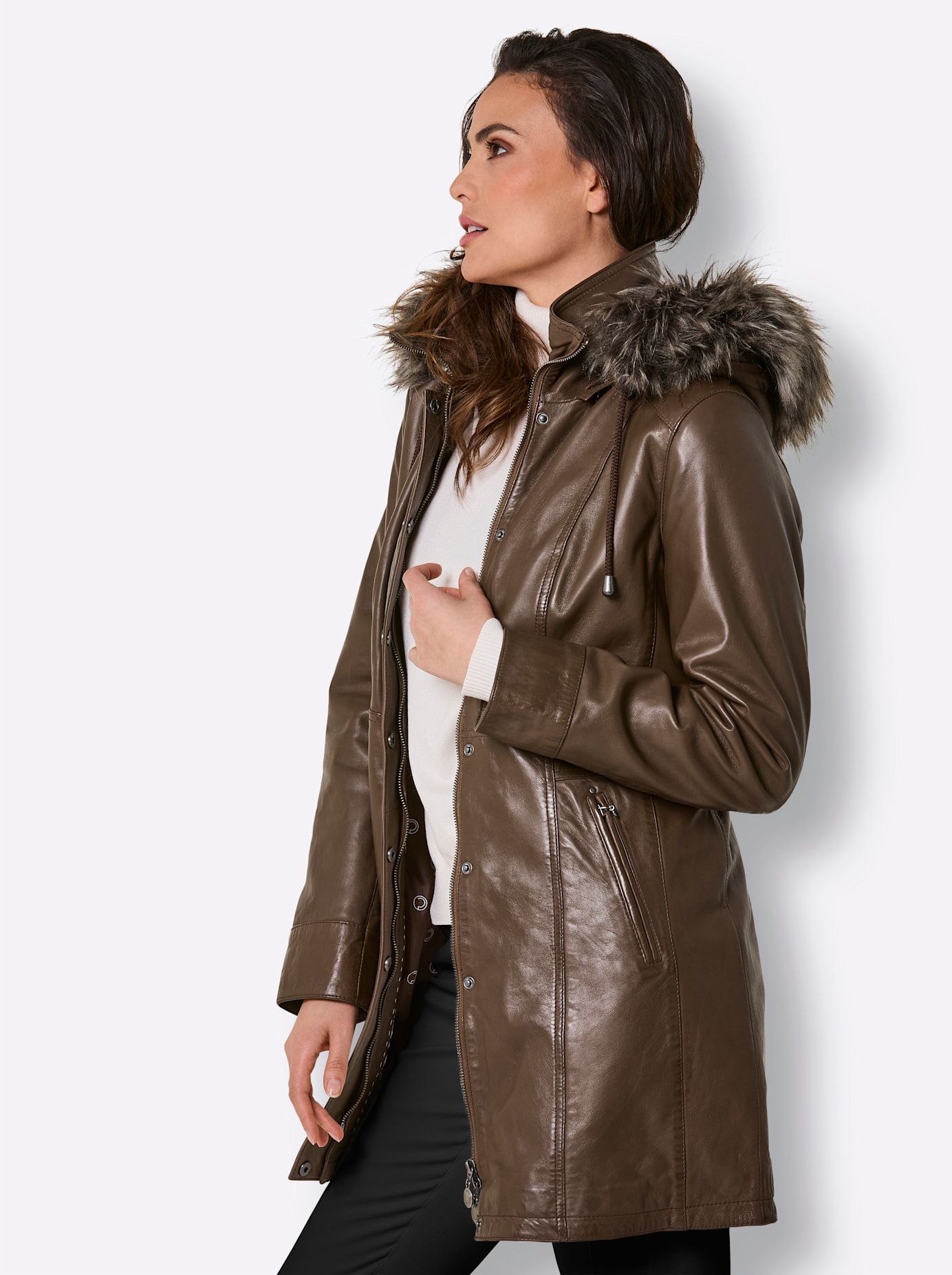 Mainpol Lederjacke mit Kapuze