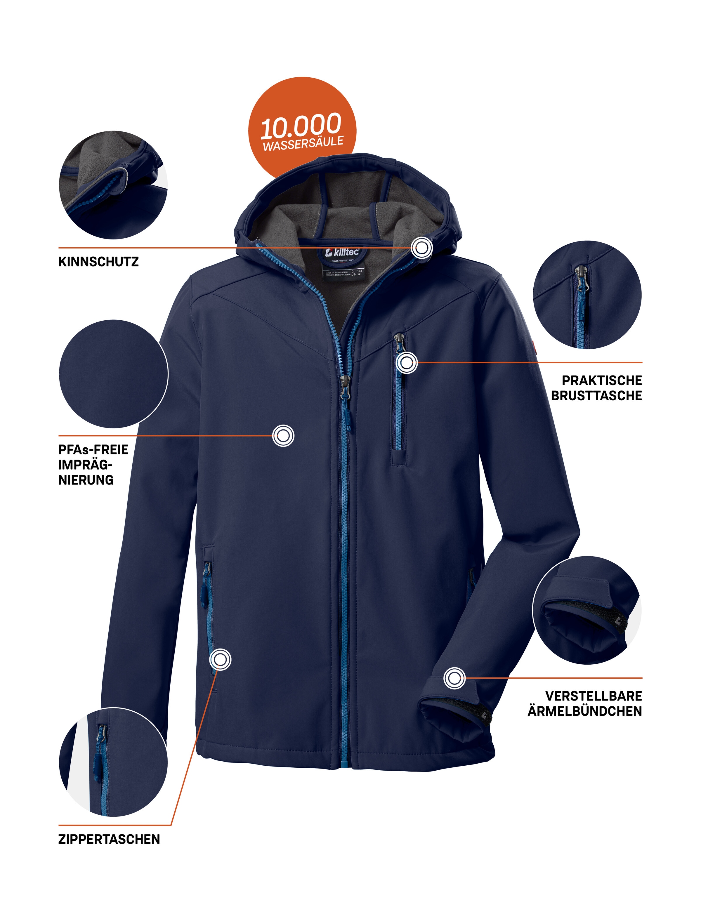 Killtec Softshelljacke »Boys Softshelljacke«, Wasserabweisende Softshelljacke mit Kapuze, Fleece und PFAs-frei
