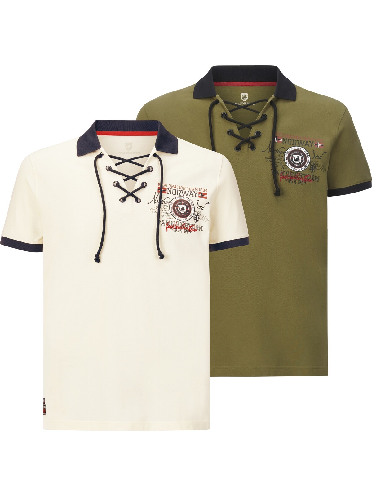 Poloshirt JAN VANDERSTORM "Doppelpack Poloshirt ELJAR", Herren, Gr. L, weiß (wollweiß oliv), Obermaterial: 100% Baumwolle CO., Shirts 2