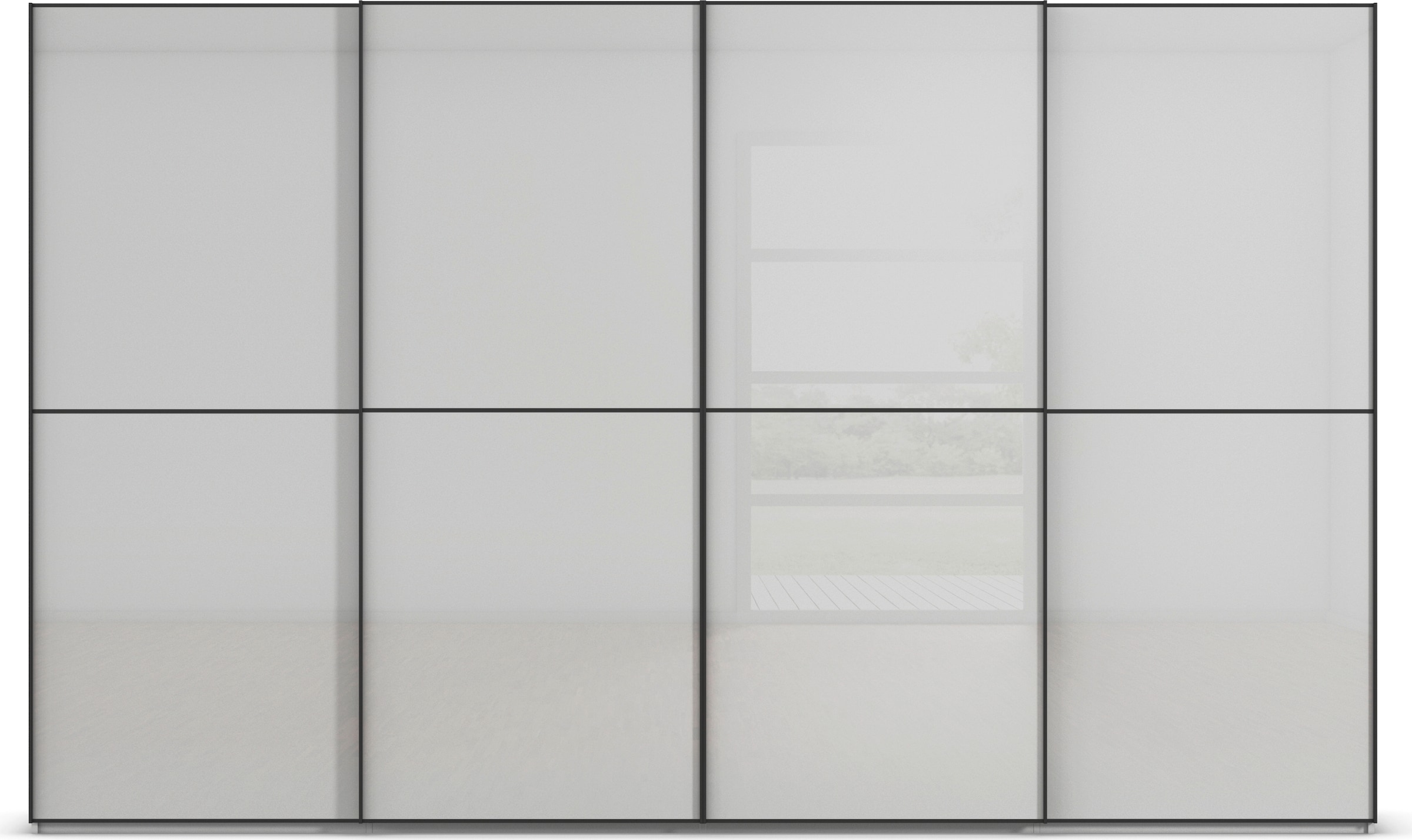 rauch Schwebetürenschrank »Kleiderschrank Schrank Garderobe Schlafzimmerschrank SCALE-DUO«, edle zweigeteilte Türen Glas-Front mit 3 Zierleisten MADE IN GERMANY