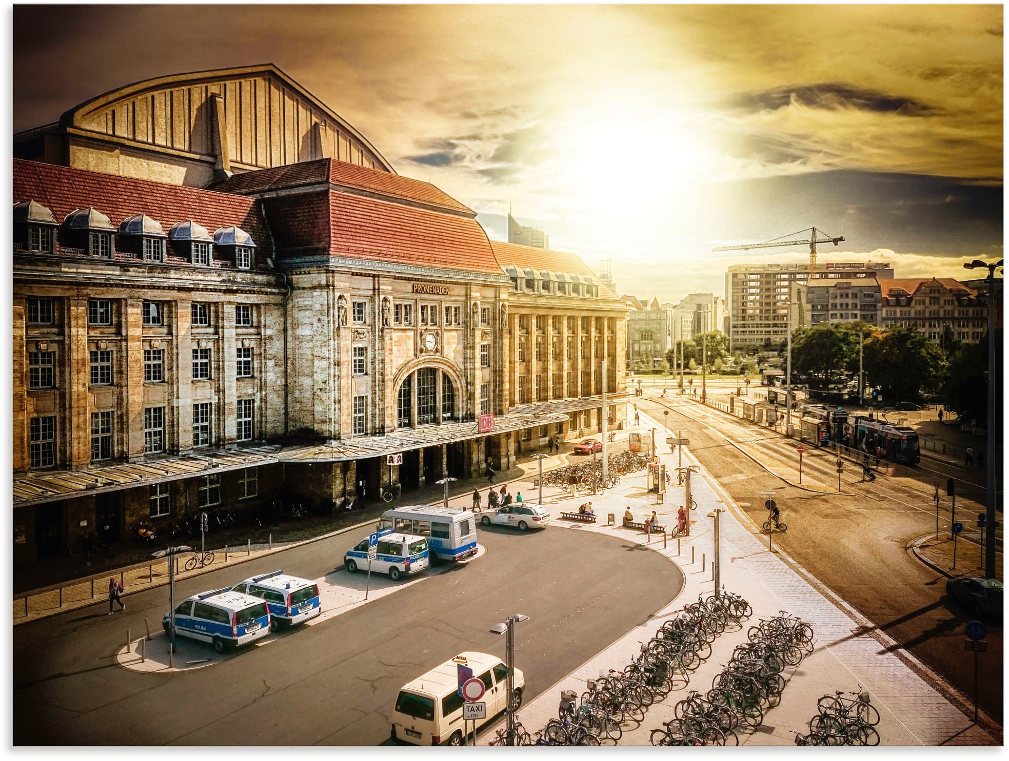 Artland Wandbild »Hauptbahnhof Leipzig im Sonnenuntergang«, Gebäude, (1 St.), als Alubild, Leinwandbild, Wandaufkleber oder Poster in versch. Größen