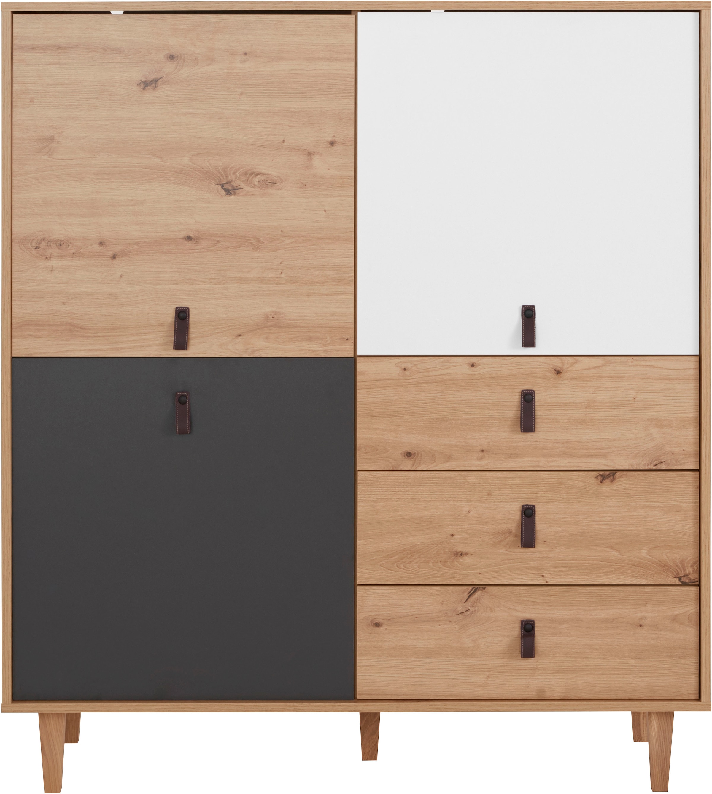 Homexperts Highboard »Bristol«, Breite 120 cm, Höhe 135 cm, mit massiven Eichefüßen