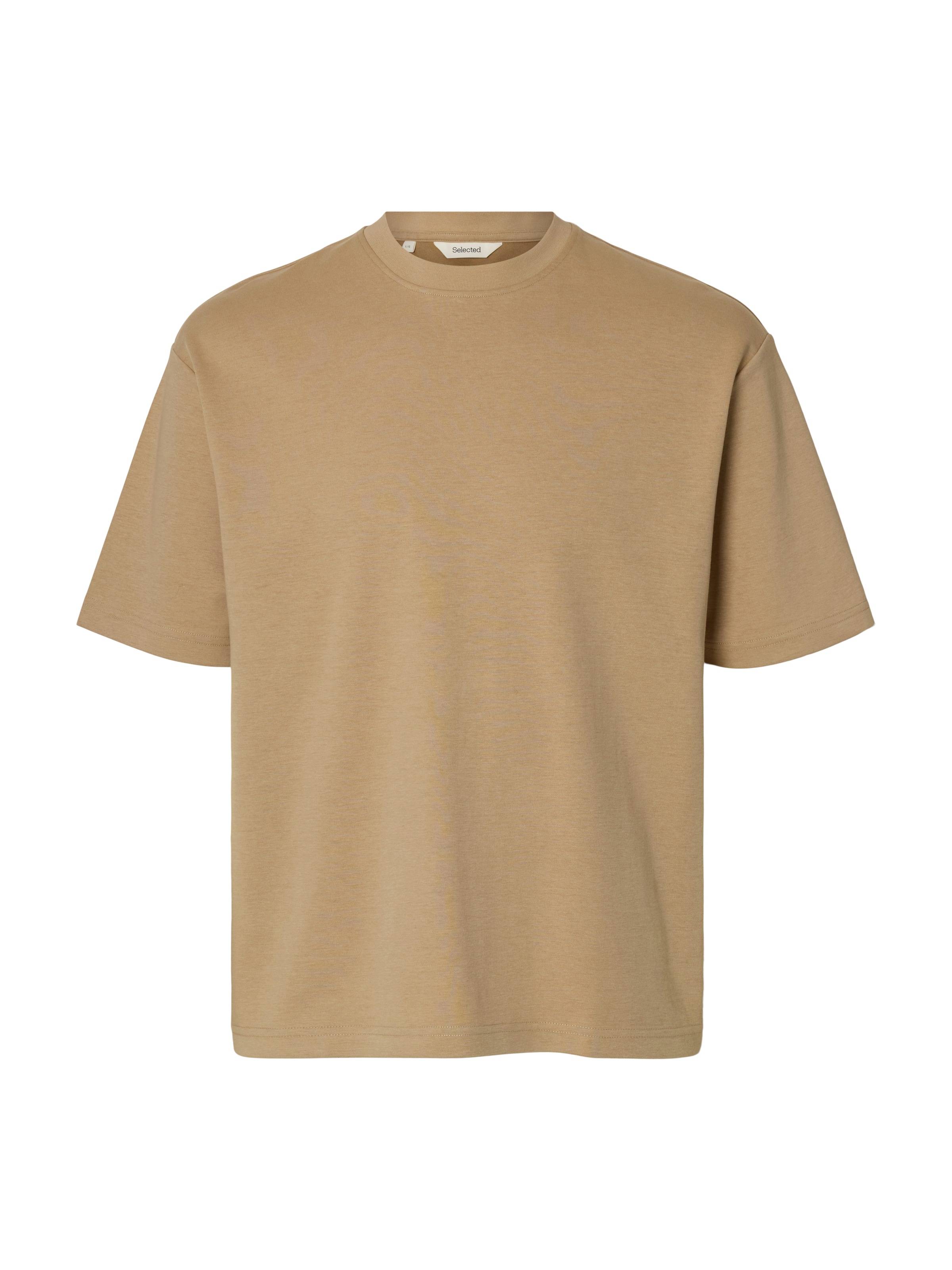 Rundhalsshirt SELECTED "SLHLOOSEOSCAR SS O-NECK TEE NOOS", Herren, Gr. M, savannah tan, Jersey, Obermaterial: 44% Baumwolle, 35% Polyester, 21% Elastomultiester, unifarben, loose fit normal, Rundhals, Shirts Rundhalsshirt 3