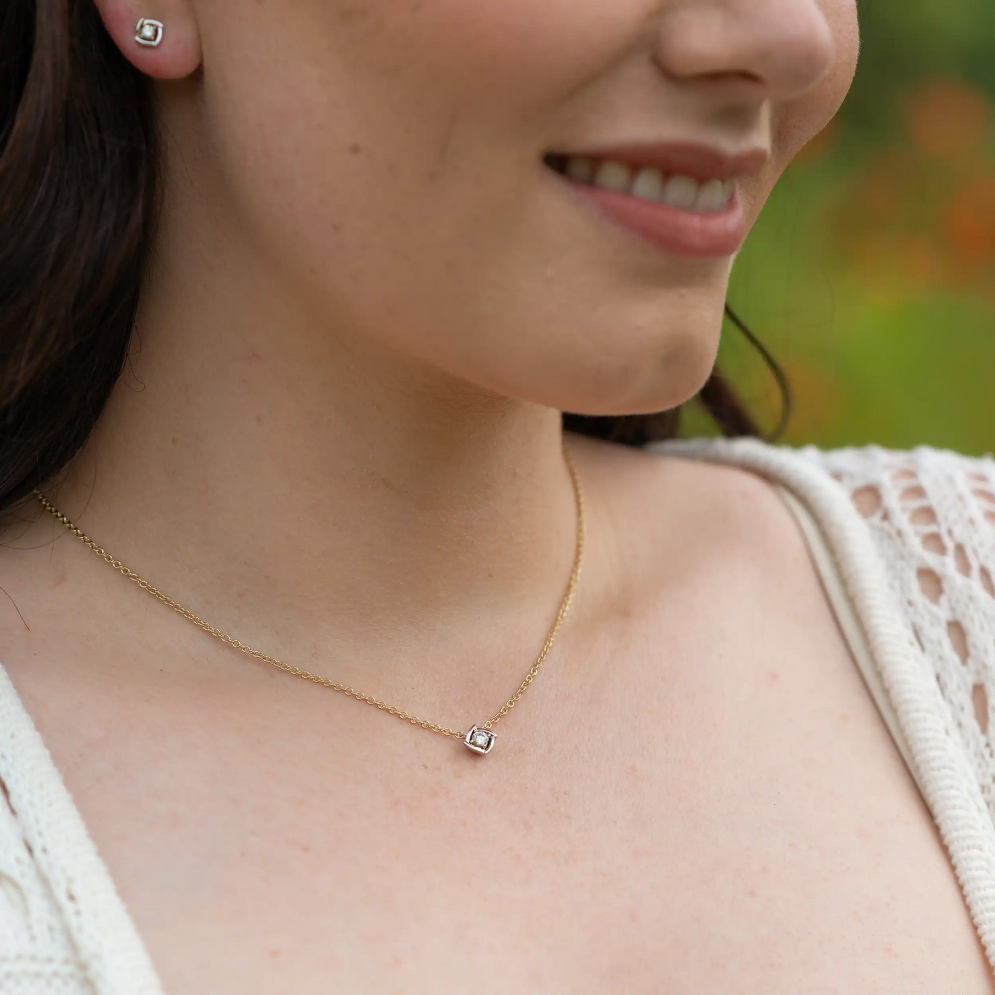 LYOMI Kette mit Anhänger »585/- Gelbgold/Weißgold Viereck«