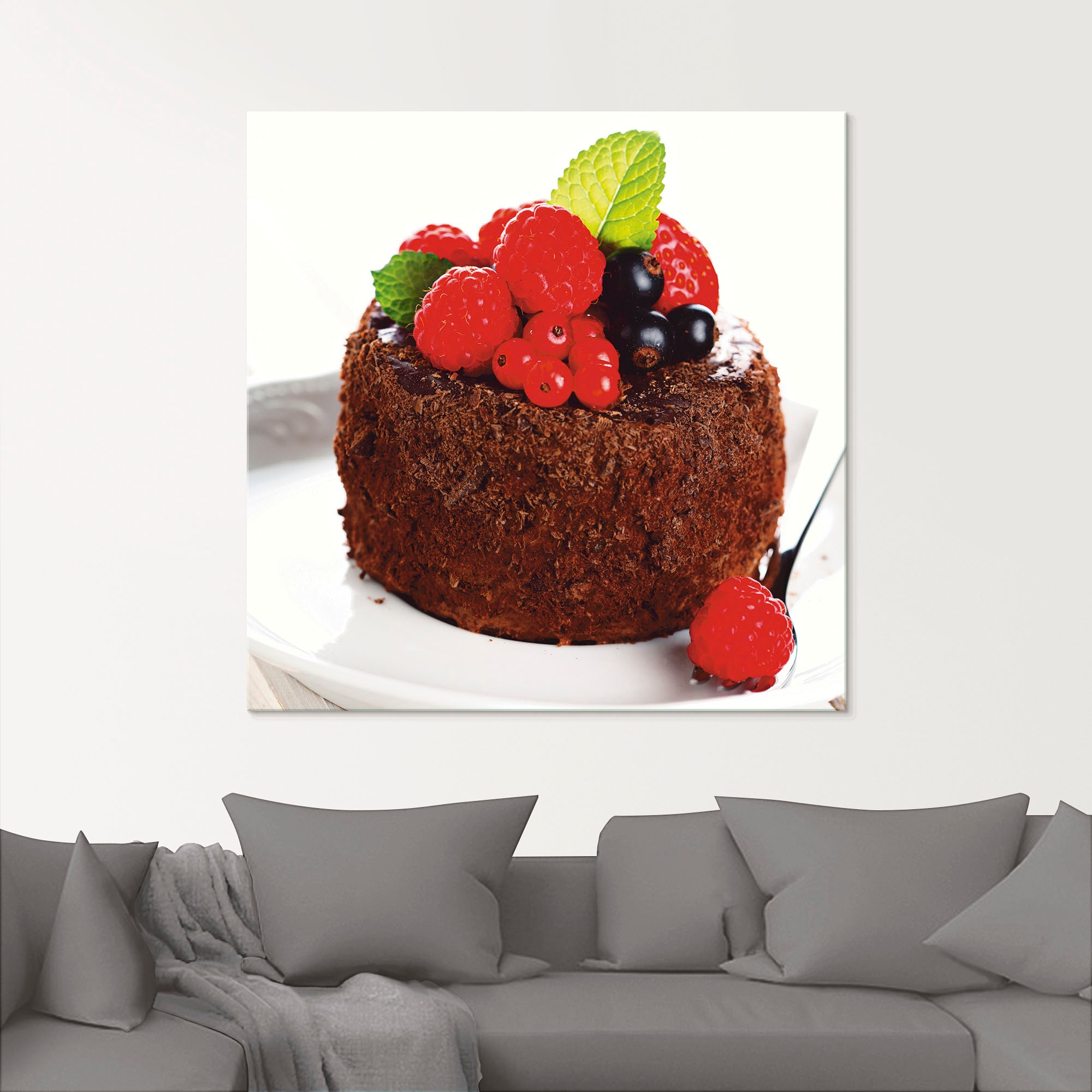 Artland Glasbild »Feiner Schokoladenkuchen mit Beeren«, Süßspeisen, (1 St.), in verschiedenen Größen