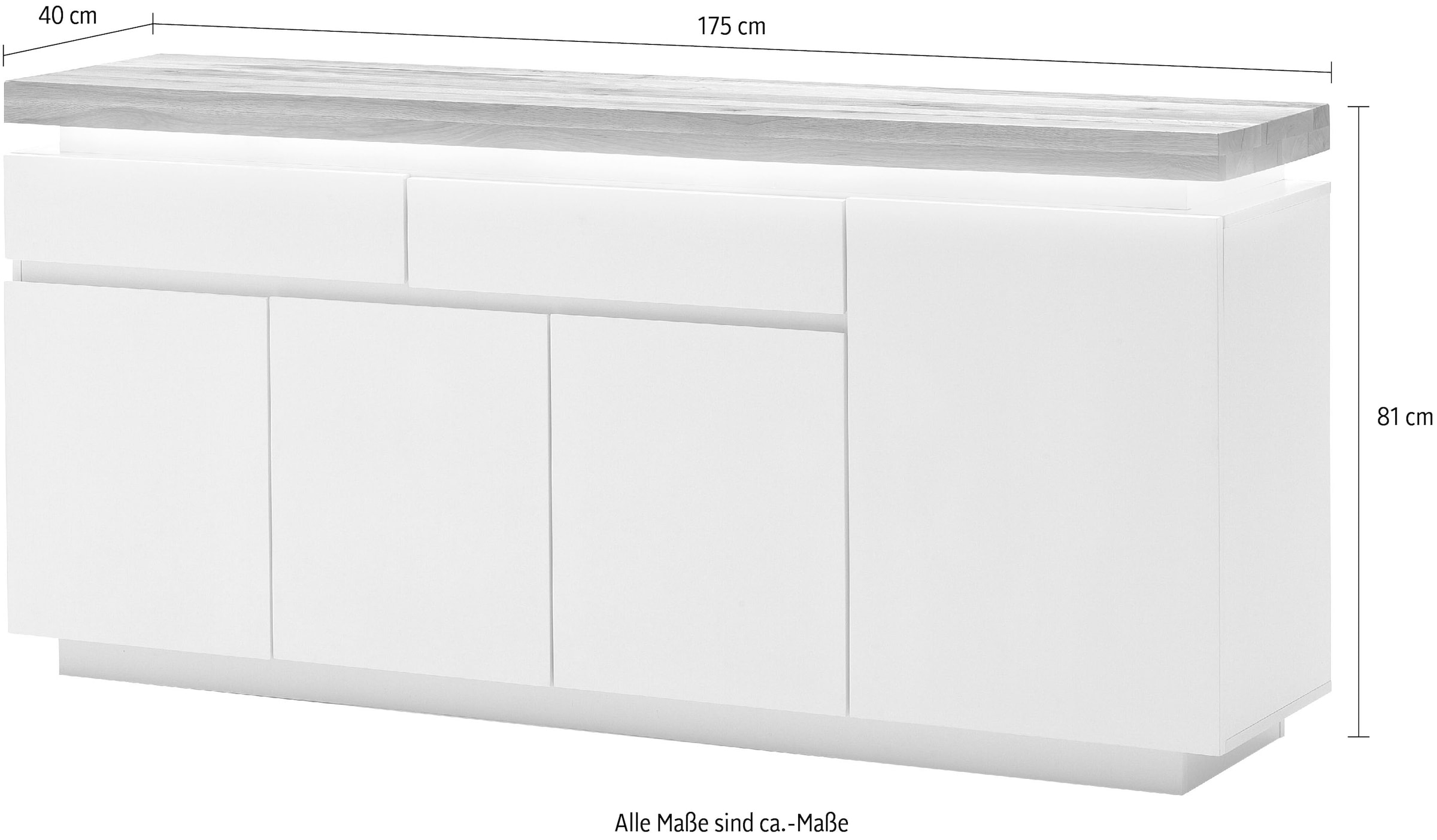 MCA furniture Sideboard »Romina«, mit LED Beleuchtung weiß dimmbar, inkl. Fernbedienung