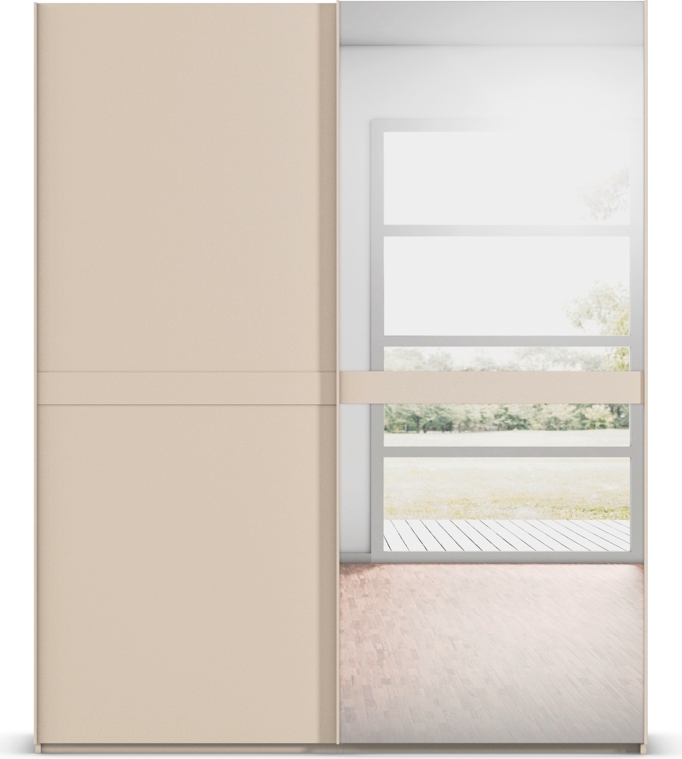 rauch Schwebetürenschrank »Kleiderschrank Schrank Garderobe Schlafzimmerschrank SCALE-LINE«, edle Optik mit Bauchbinde in Korpusfarbe mit Spiegel MADE IN GERMANY