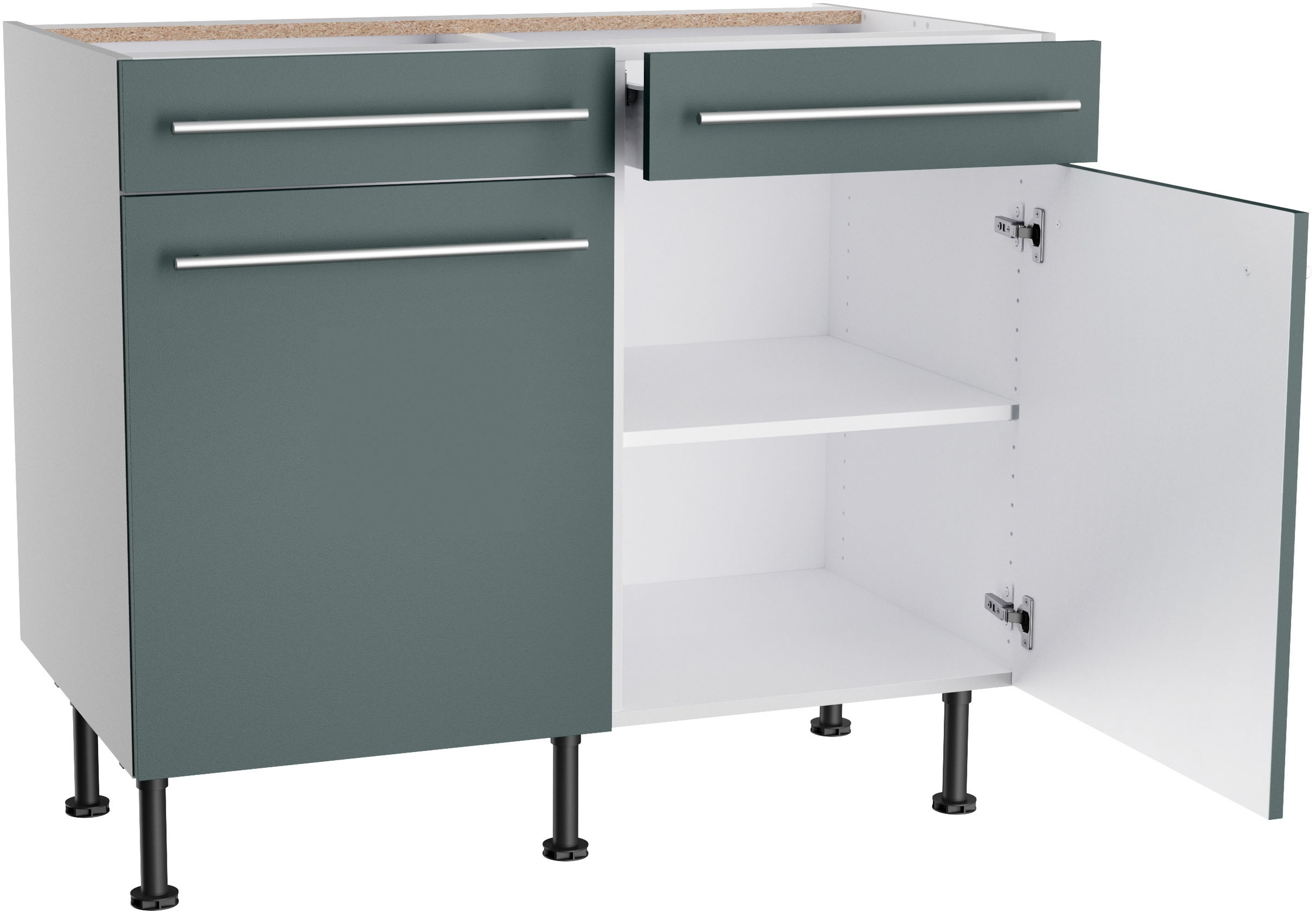 Thumbnail - KOCHSTATION Unterschrank "KS-Bern2" Breite 100 cm, 2 Türen, 2 Schubkästen, 1 Einlegeboden