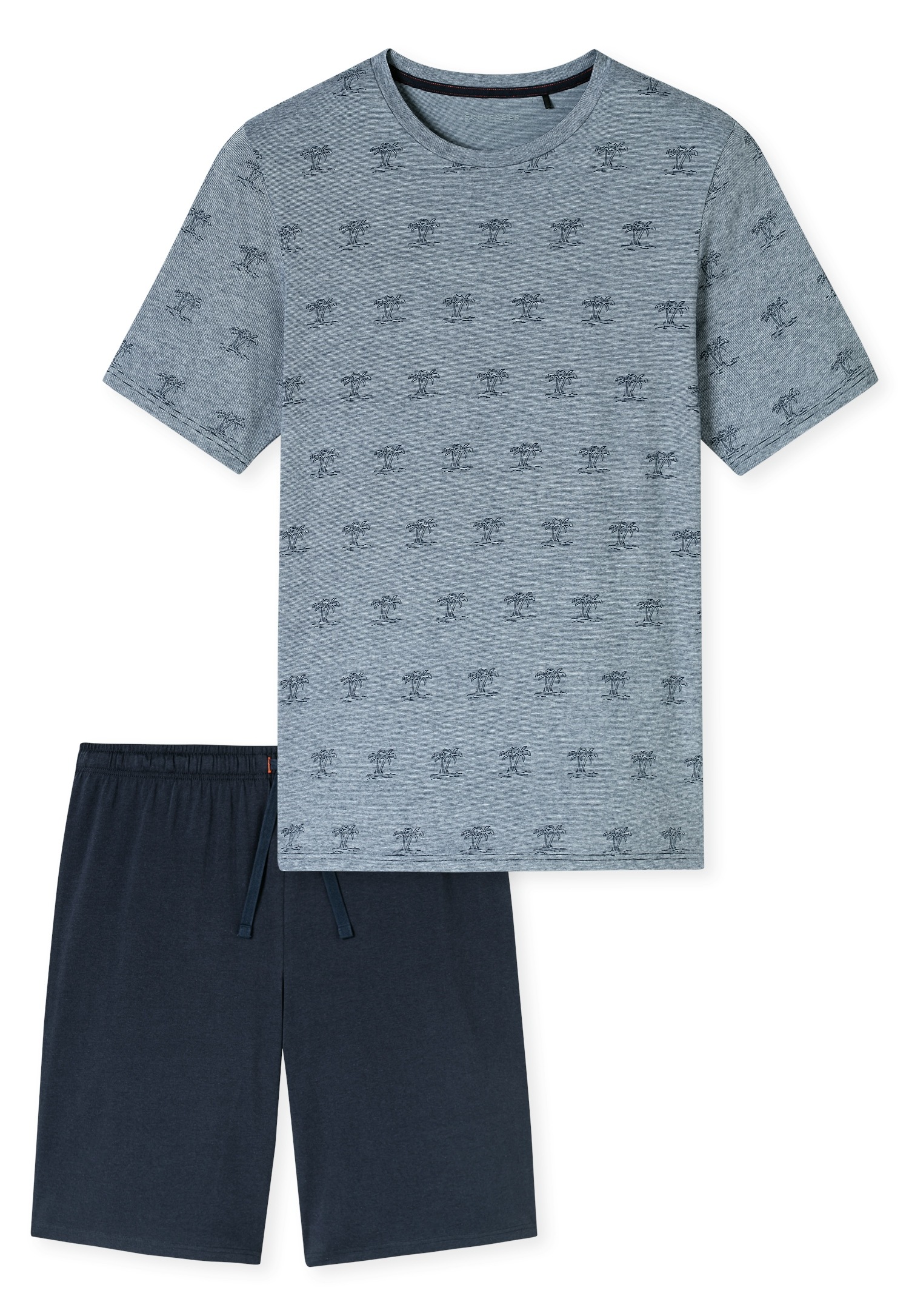 Schiesser Shorty »"95/5"«, (2 tlg.), Shirt mit garngefärbten, feinen Ringel mit Palmendruck