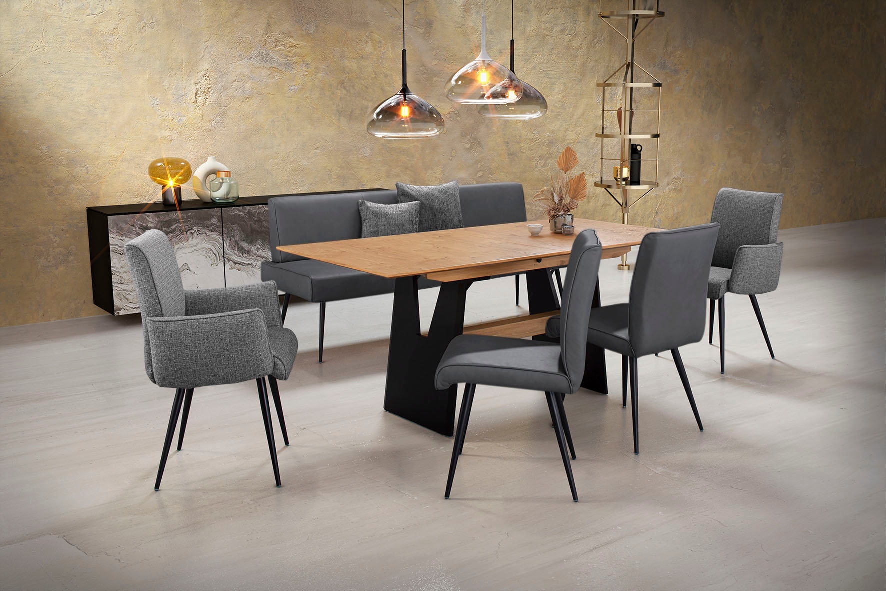 K+W Komfort & Wohnen Essgruppe "Giacomo I" Polsterbank, 2 Stühle und 2 Arml günstig online kaufen