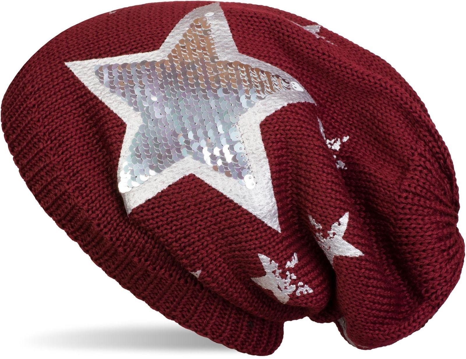 styleBREAKER Strickmütze "Strick Beanie mit Pailletten Stern Print" 1 Stk.
