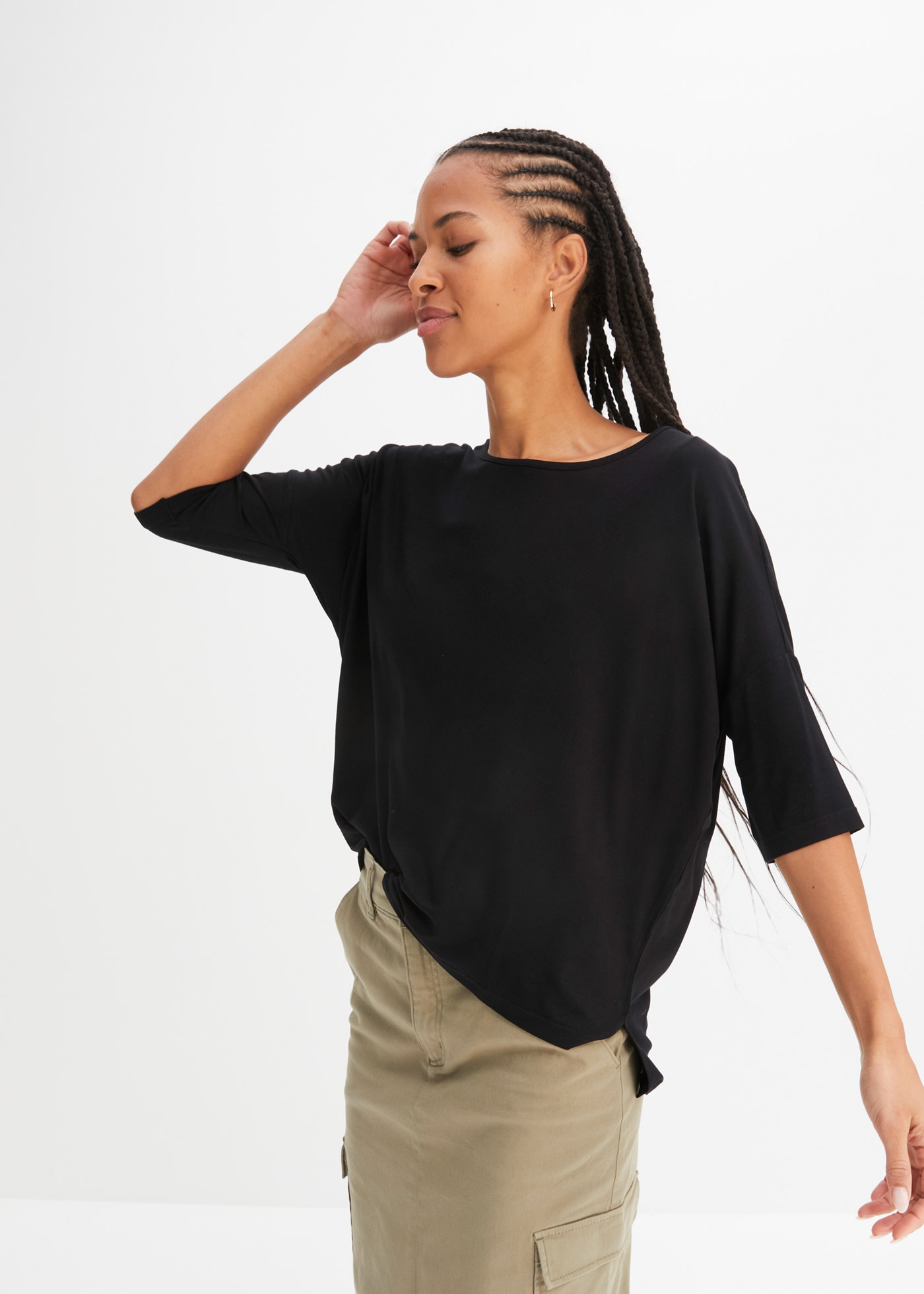 bonprix T-Shirt Oversize-Passform, Halbarm, U-Boot Ausschnitt