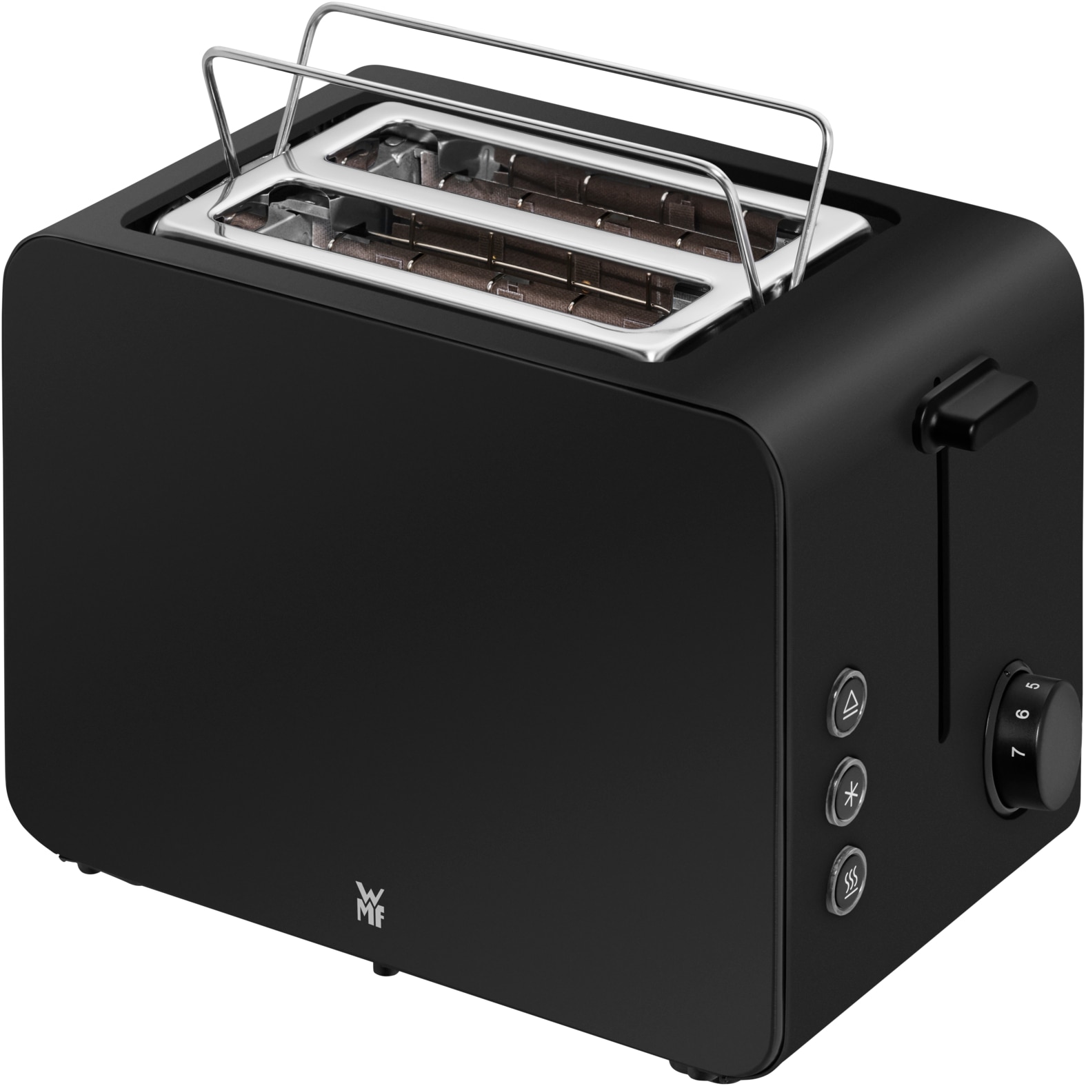 WMF Toaster »Stelio Edition Deep Black, 2-Scheiben-Toaster mit Brötchenaufsatz«, 2 kurze Schlitze, für 2 Scheiben, 1050 W, 7 Bräunungsstufen, Brotzentrierung, Krümelschublade, Cromargan Gehäuse