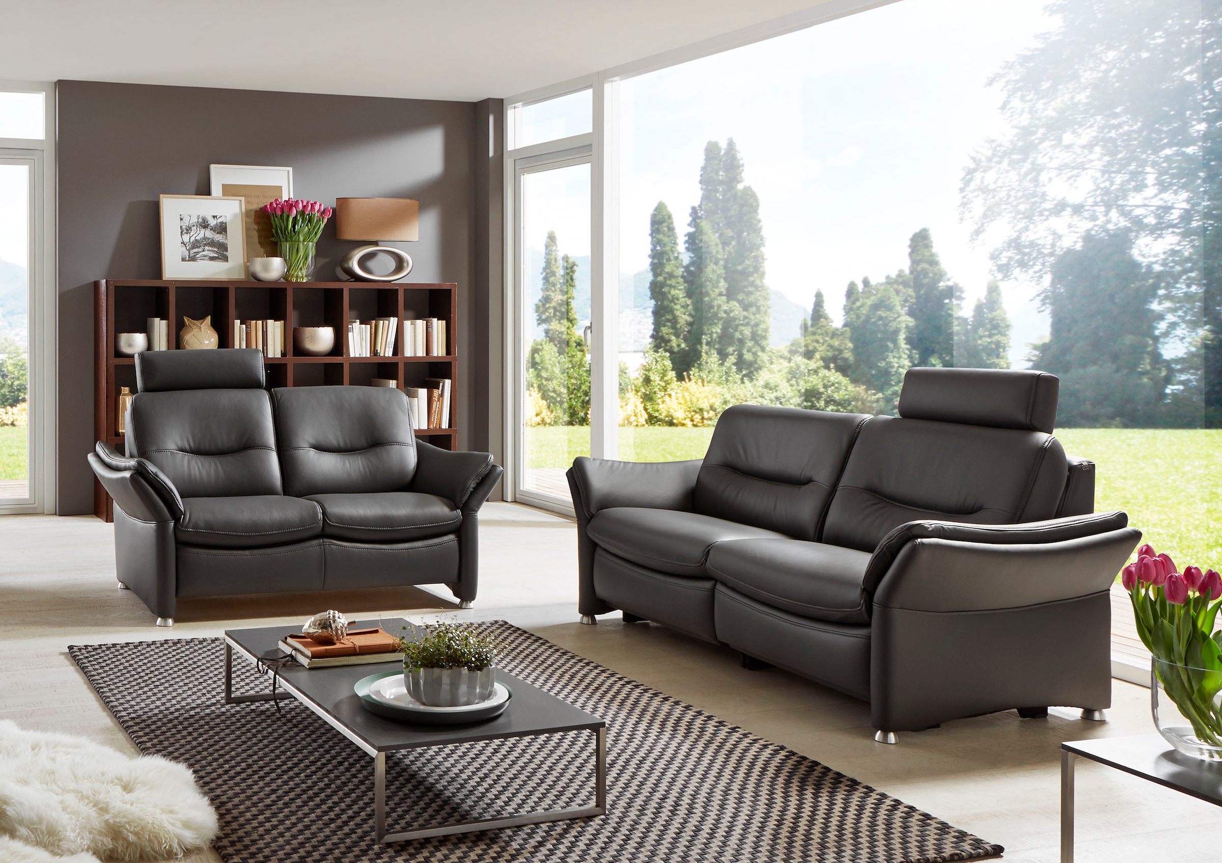 HUKLA 2,5-Sitzer »HU-SF15058 Ledersofa, Breite 194 cm«, aus Leder, optional Kopfstütze u. WallAway-Funktion