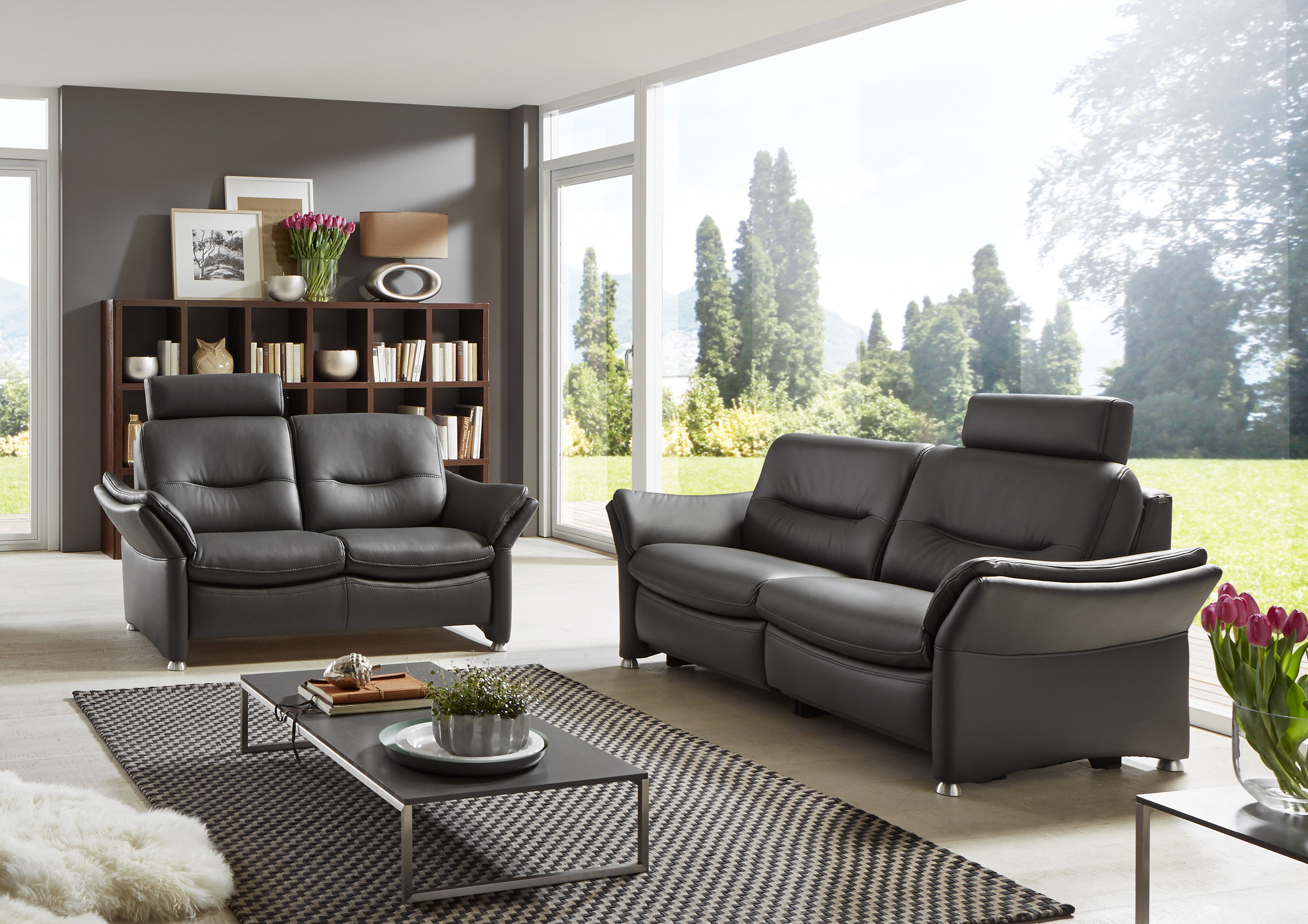Thumbnail - HUKLA 2,5-Sitzer "HU-SF15058 Ledersofa, Breite 194 cm" aus Leder, optional Kopfstütze u. WallAway-Funktion