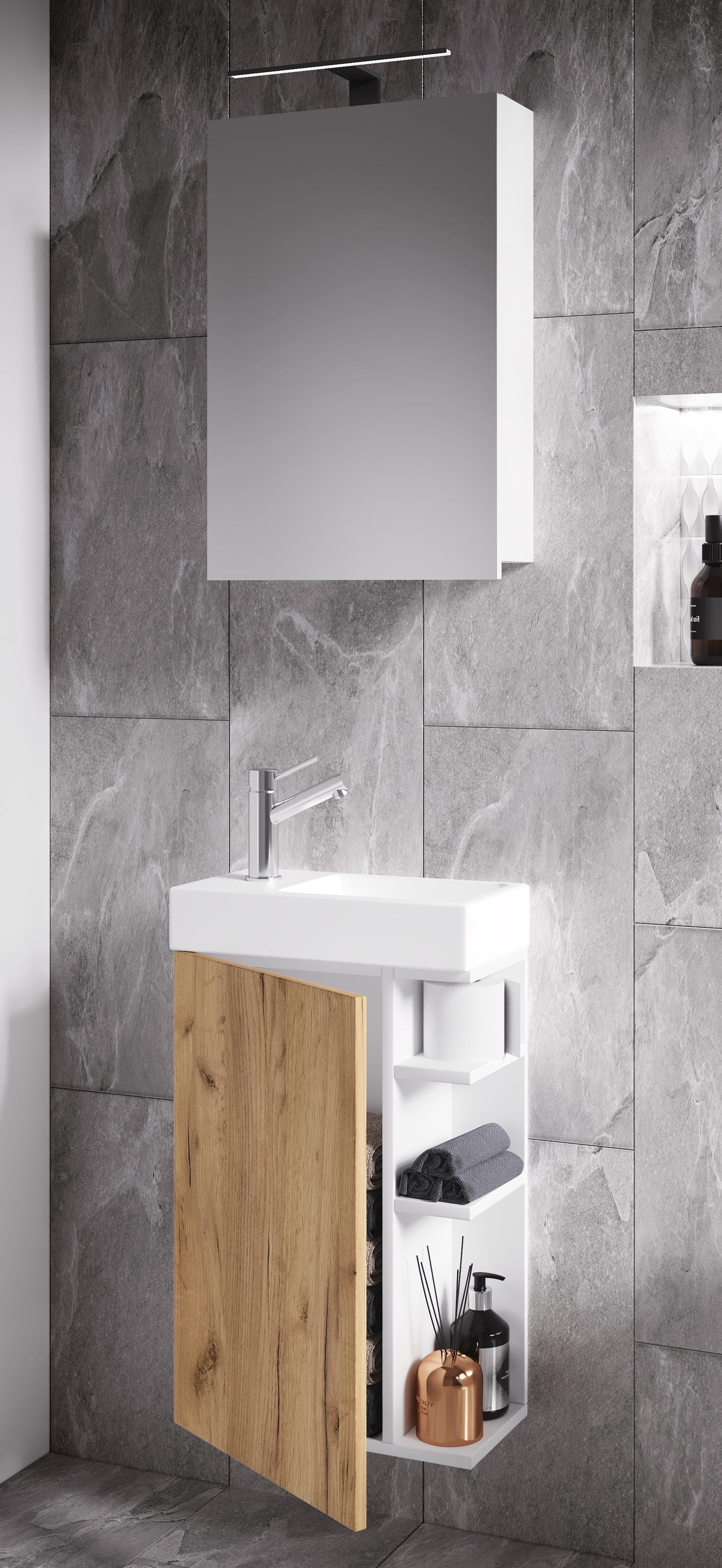 VCM Waschbeckenunterschrank »VCM 3-tlg Set | Waschplatz für Gäste WC | Gästebad | Waschtisch mit Spiegelschrank | Badezimmer Set ¿ Lumia«, (3 St.)