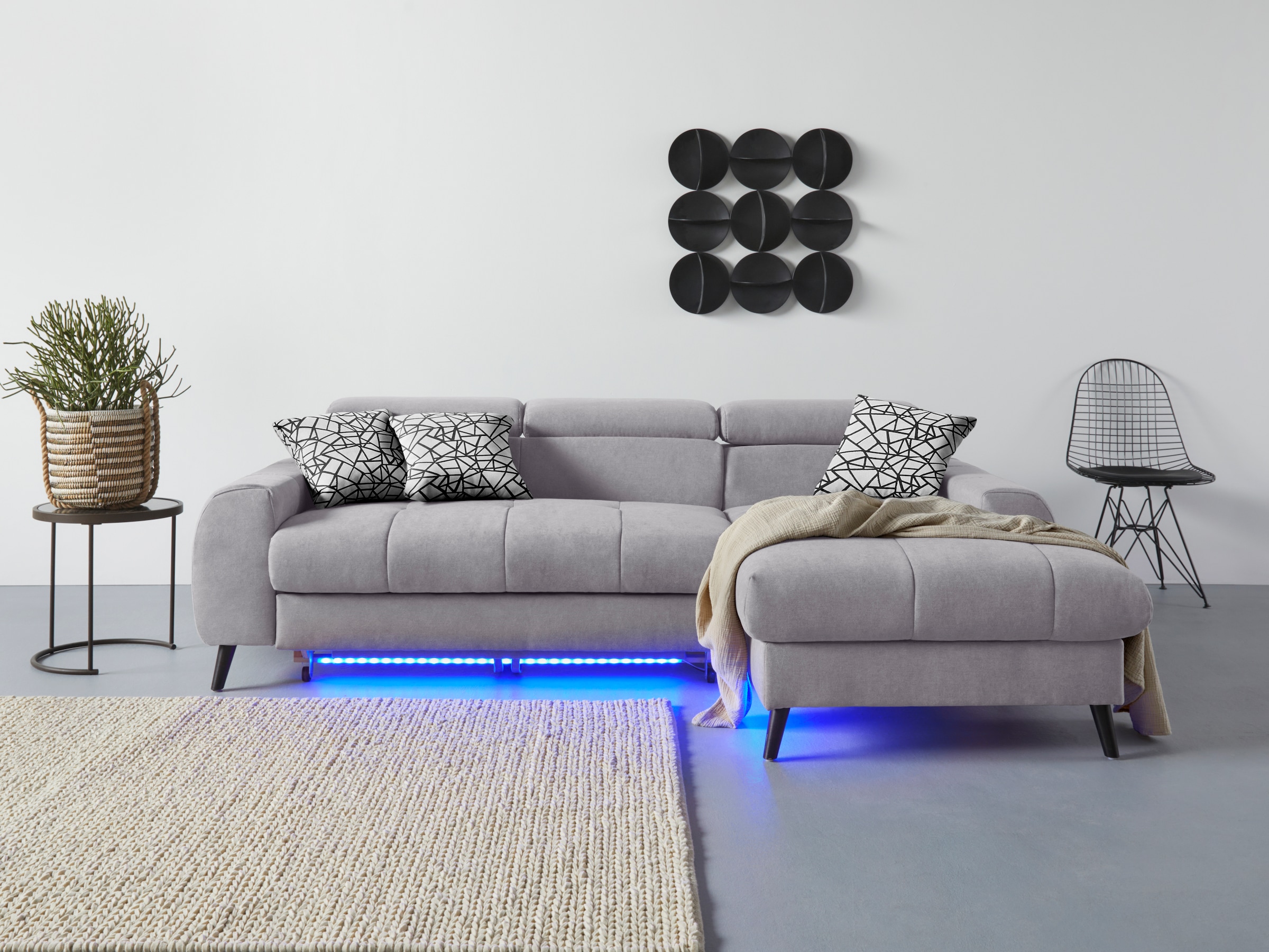 COTTA Ecksofa »Mia L-Form«, 3-tlg.-Kissen-Set, Recamiere, wahlweise mit oder ohne RGB-Beleuchtung