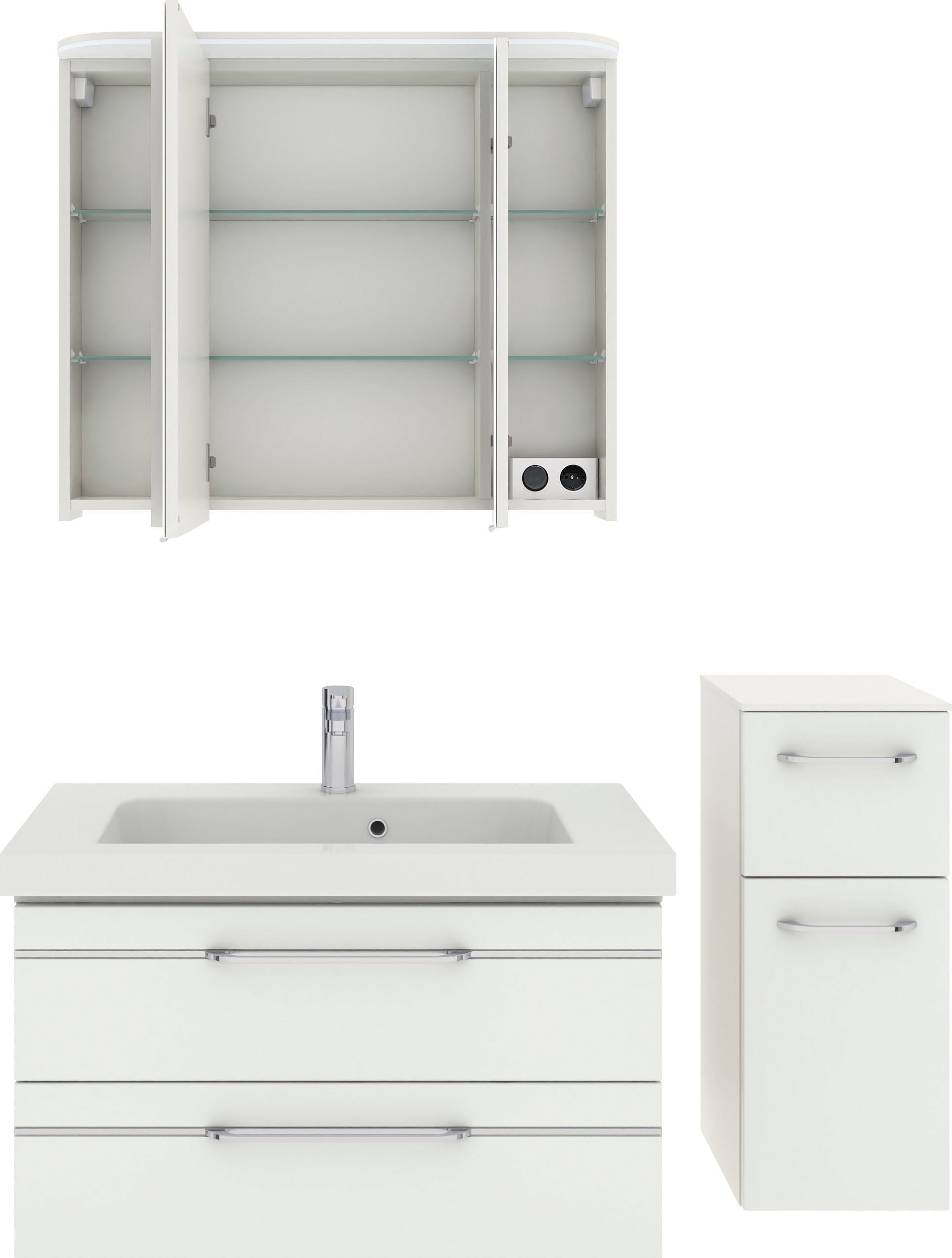 Saphir Badmöbel-Set »Balto Sprint 3-teilig, Mineralmarmor-Waschtisch mit LED-Spiegelschrank«, (4 St.), Badezimmer Set mit Unterschrank inkl Türdämpfer, 4 Türen, 3 Schubladen