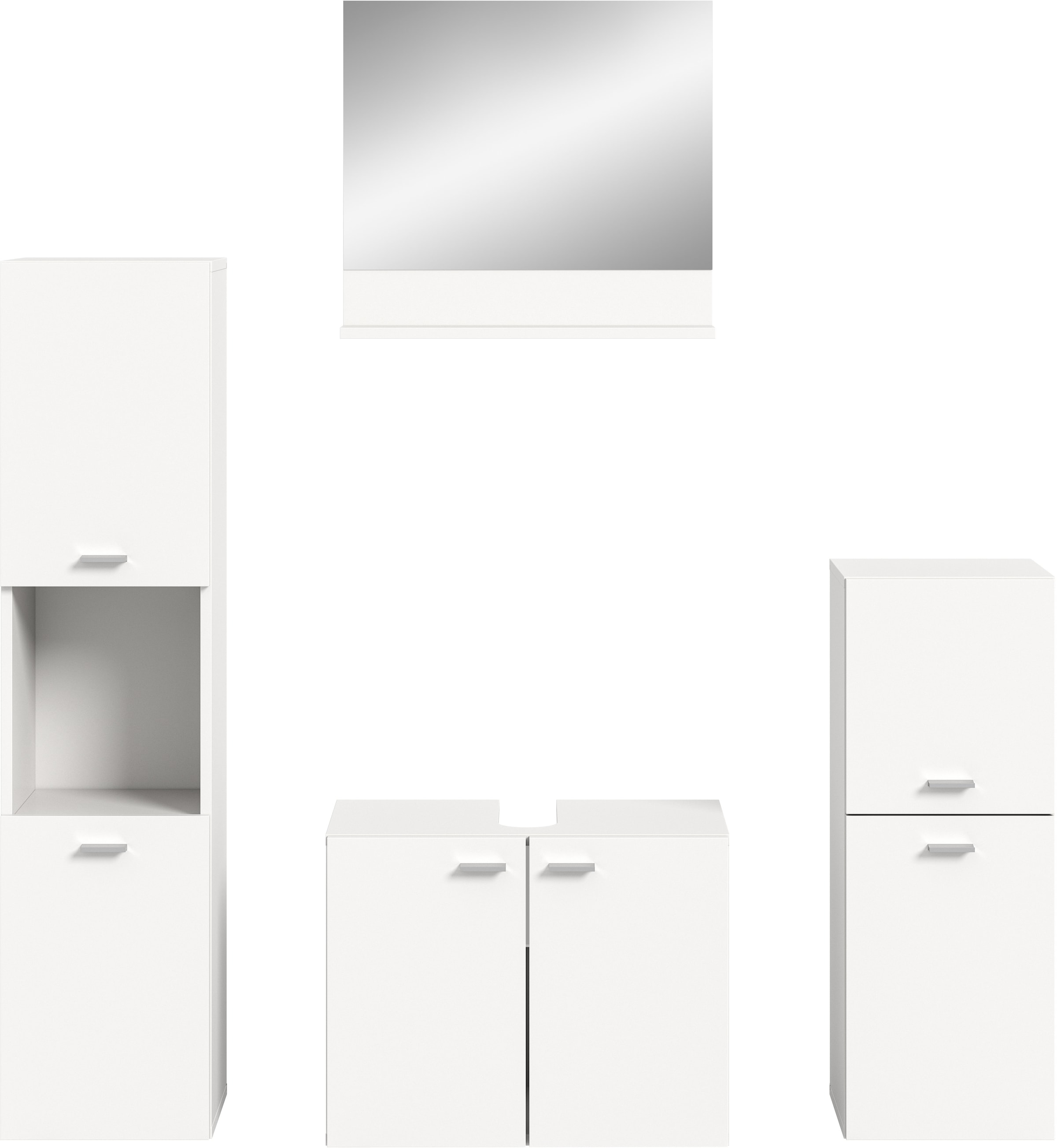 welltime Badmöbel-Set »Tampa, Breite 137cm, 4-teilig«, (4 St.), Waschbeckenunterschrank, Spiegel, Hochschrank, Midischrank