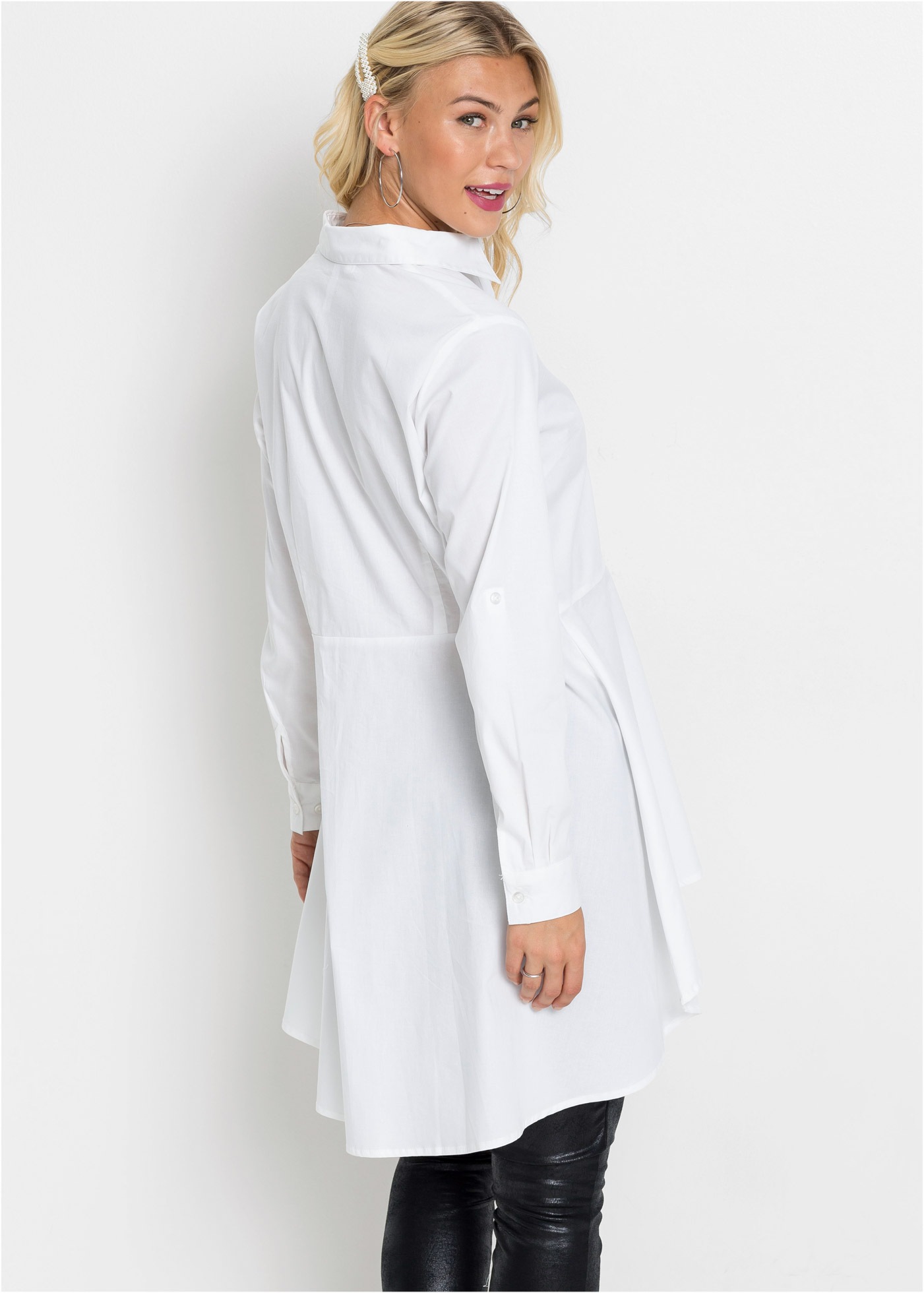 Thumbnail - bonprix Longbluse ausgestellte Passform, aus Baumwolle und Elasthan