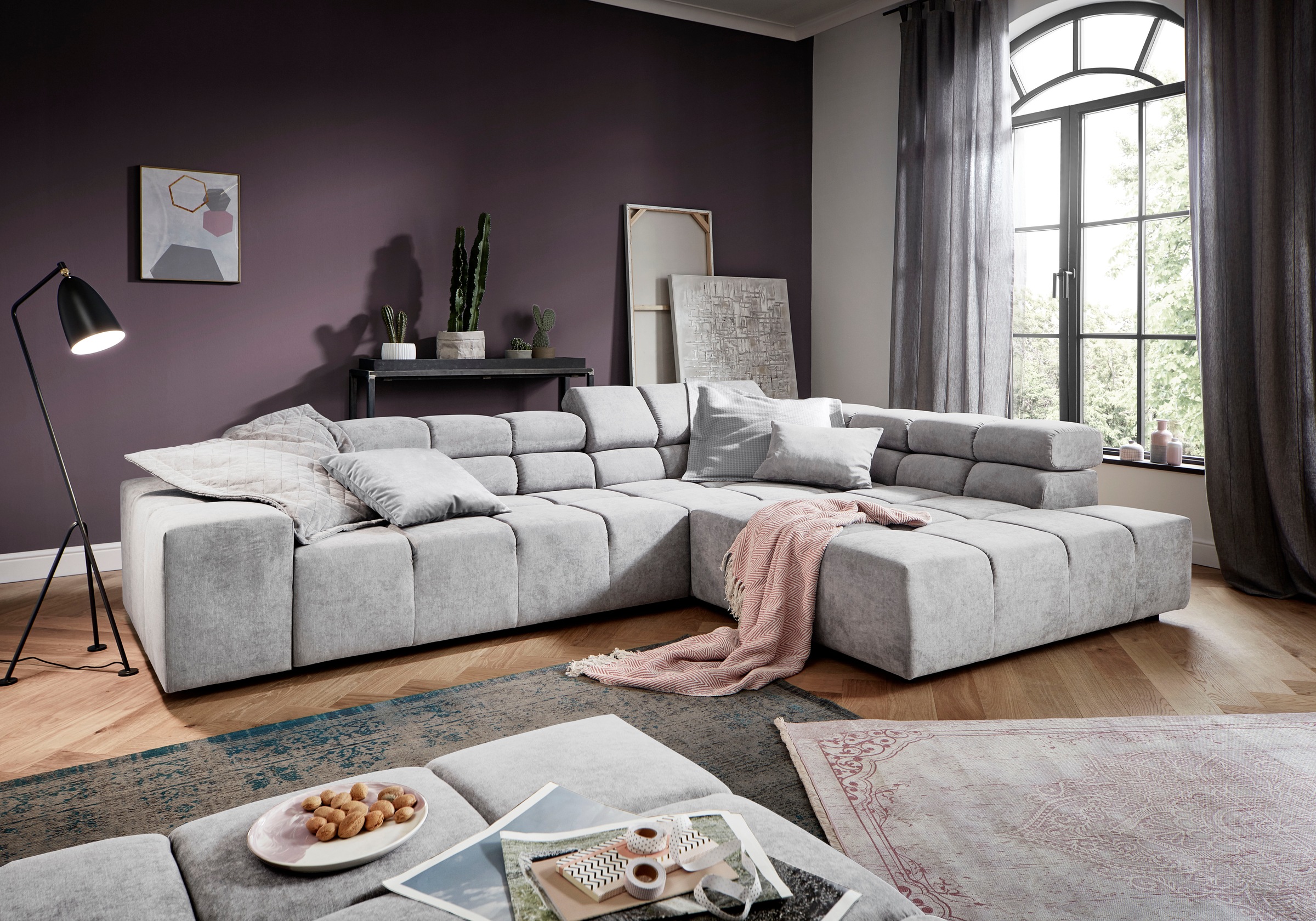 Home affaire Ecksofa "Ancona, Ecksofa, incl. Kopfteilverstellung, Breite 319 cm, L-Form" wahlweise motorische Sitztiefenverstellung, auch in Cord + Easy Care