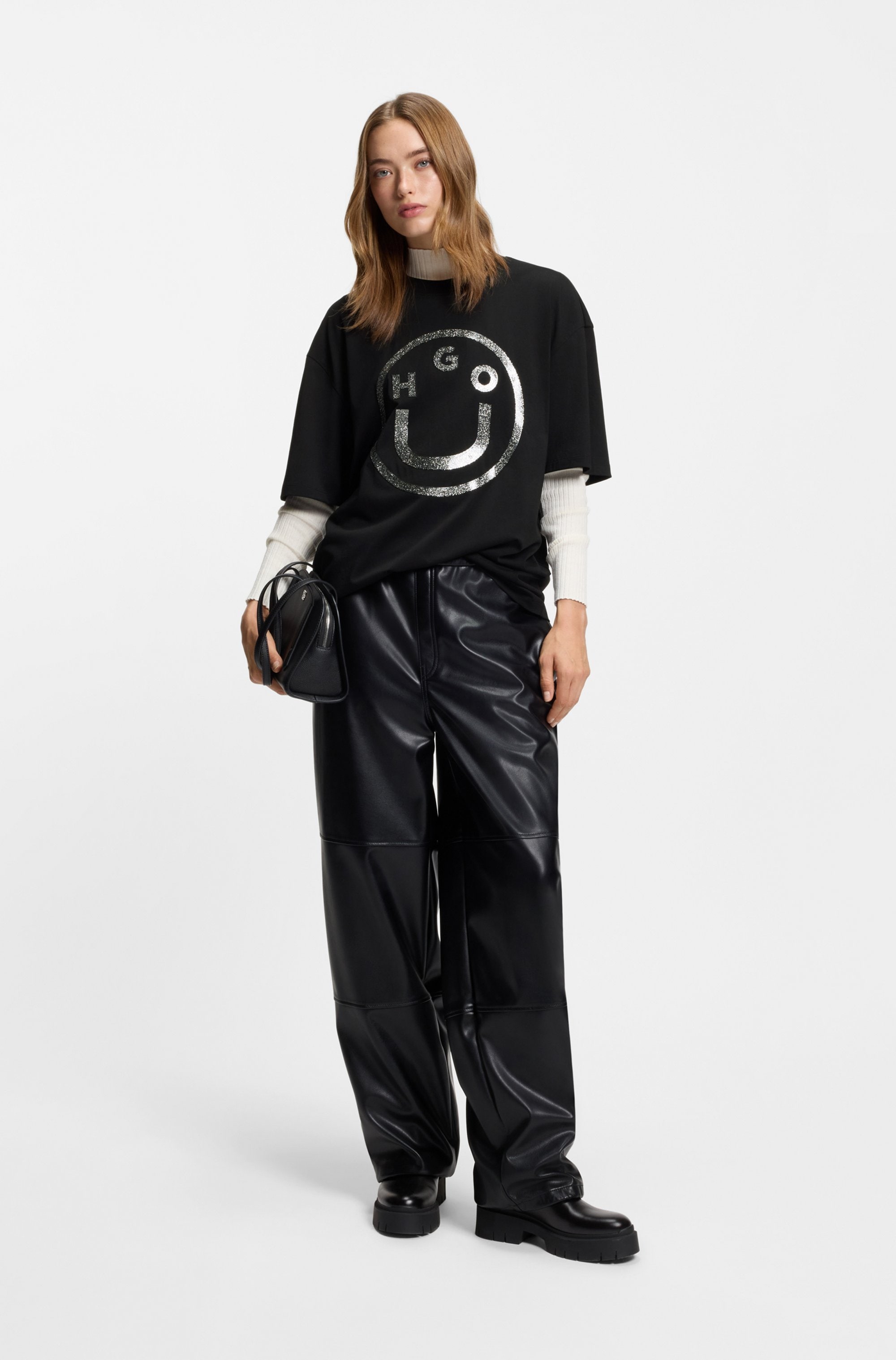 HUGO Blue Rundhalsshirt »Oversized Tee«, Happy Hugo Print, unisex