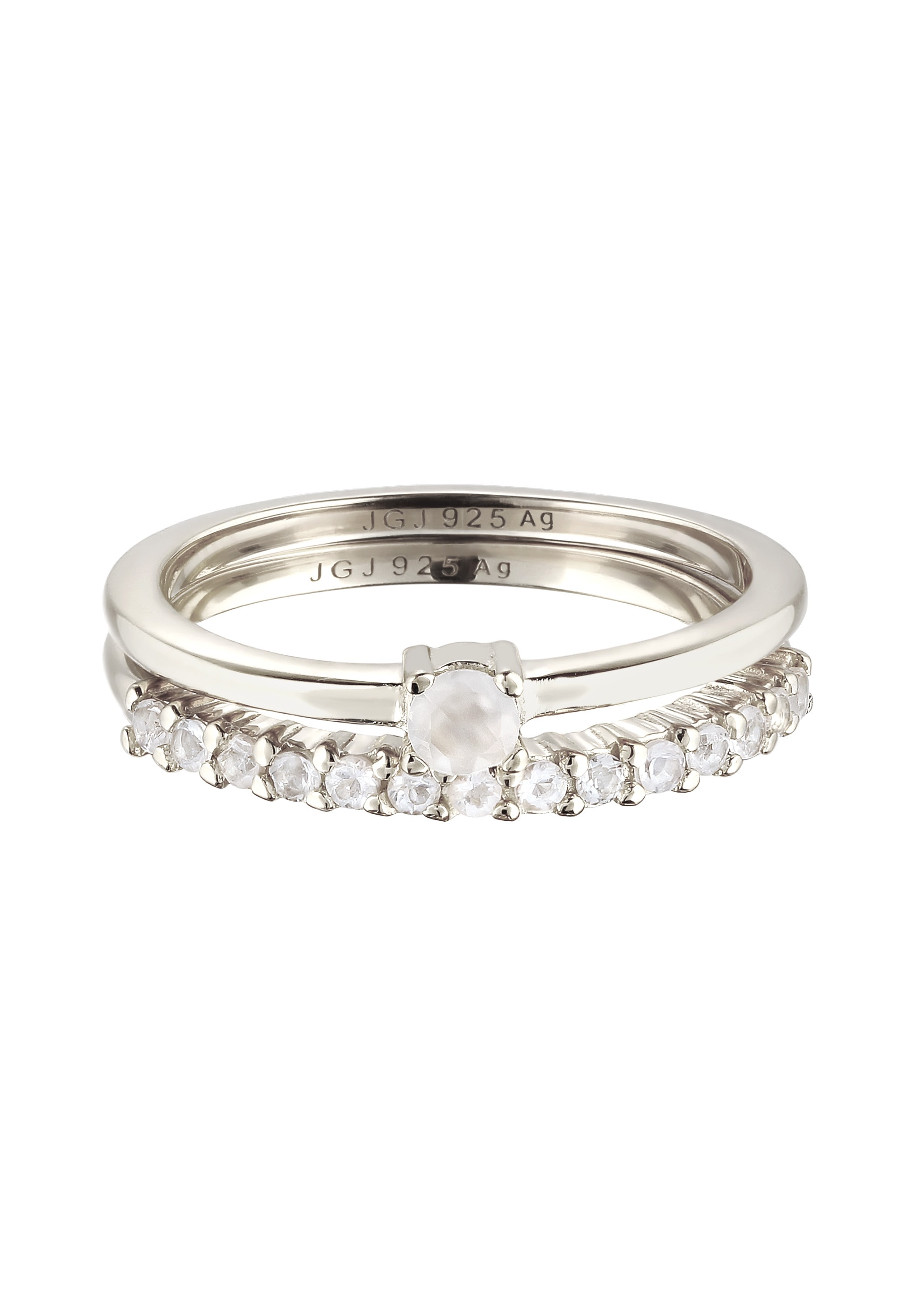 Elli Premium Ring-Set »Ring Ringset mit Mondstein Regenbogen 925 Sterling Silber«