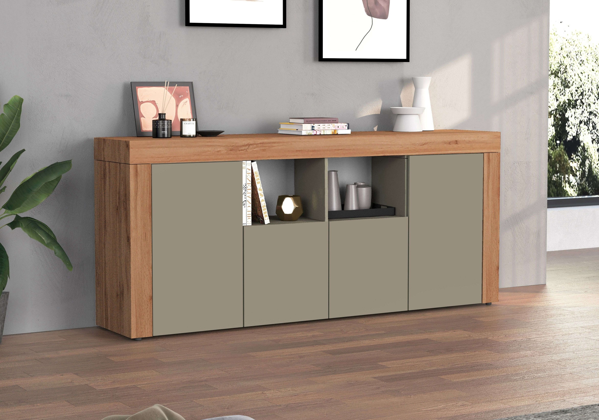 INOSIGN Sideboard »CHRONOS Breite 200 cm mit 4 Türen, 2 offene und 8 geschlossene Fächer«, (1 St.), Sideboard,Kommode, Schrank, Grifflos mit Push to Open, Made in Italy