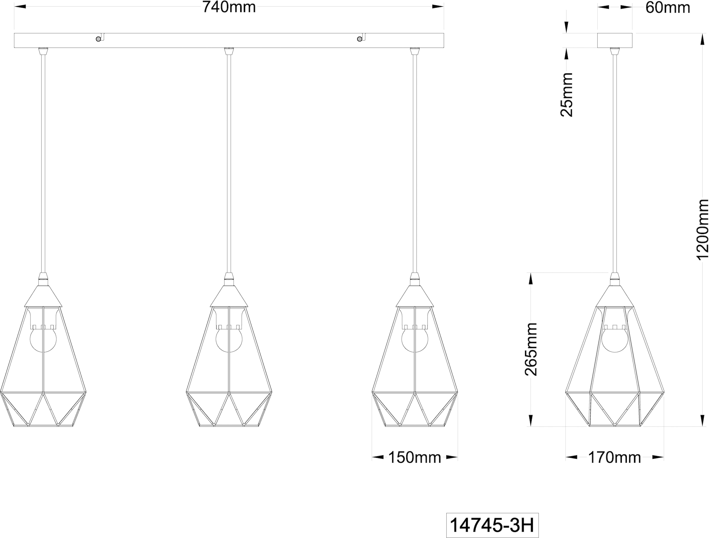 GLOBO LIGHTING Hängeleuchte »ZACHARY«, Leuchtmittel E27 | ohne Leuchtmittel, Hängelampe/Pendelleuchte/Esszimmer/Wohnzimmer/Esstisch