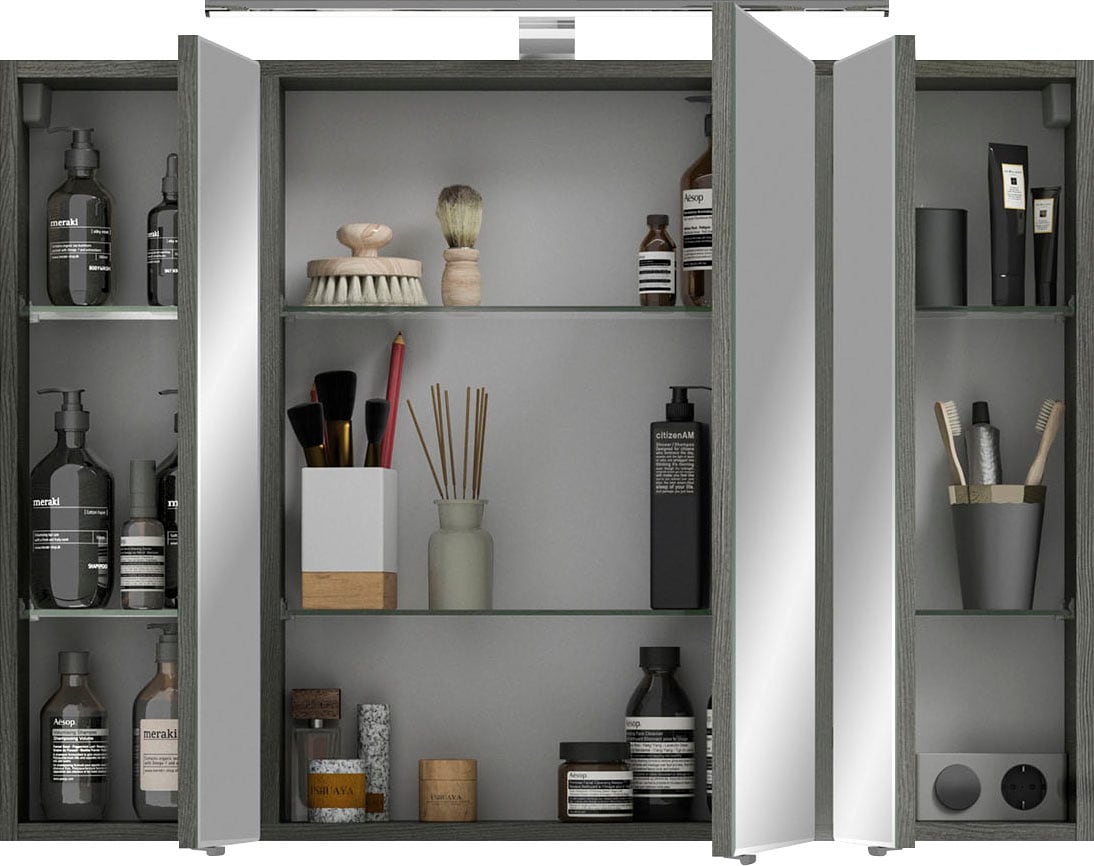 Saphir Badmöbel-Set »6005 Sprint 2-teilig, Keramik-Waschtisch mit LED-Spiegelschrank«, (2 St.), Waschplatz 98 cm breit, inkl. Türdämpfer, 3 Türen, 2 Schubladen