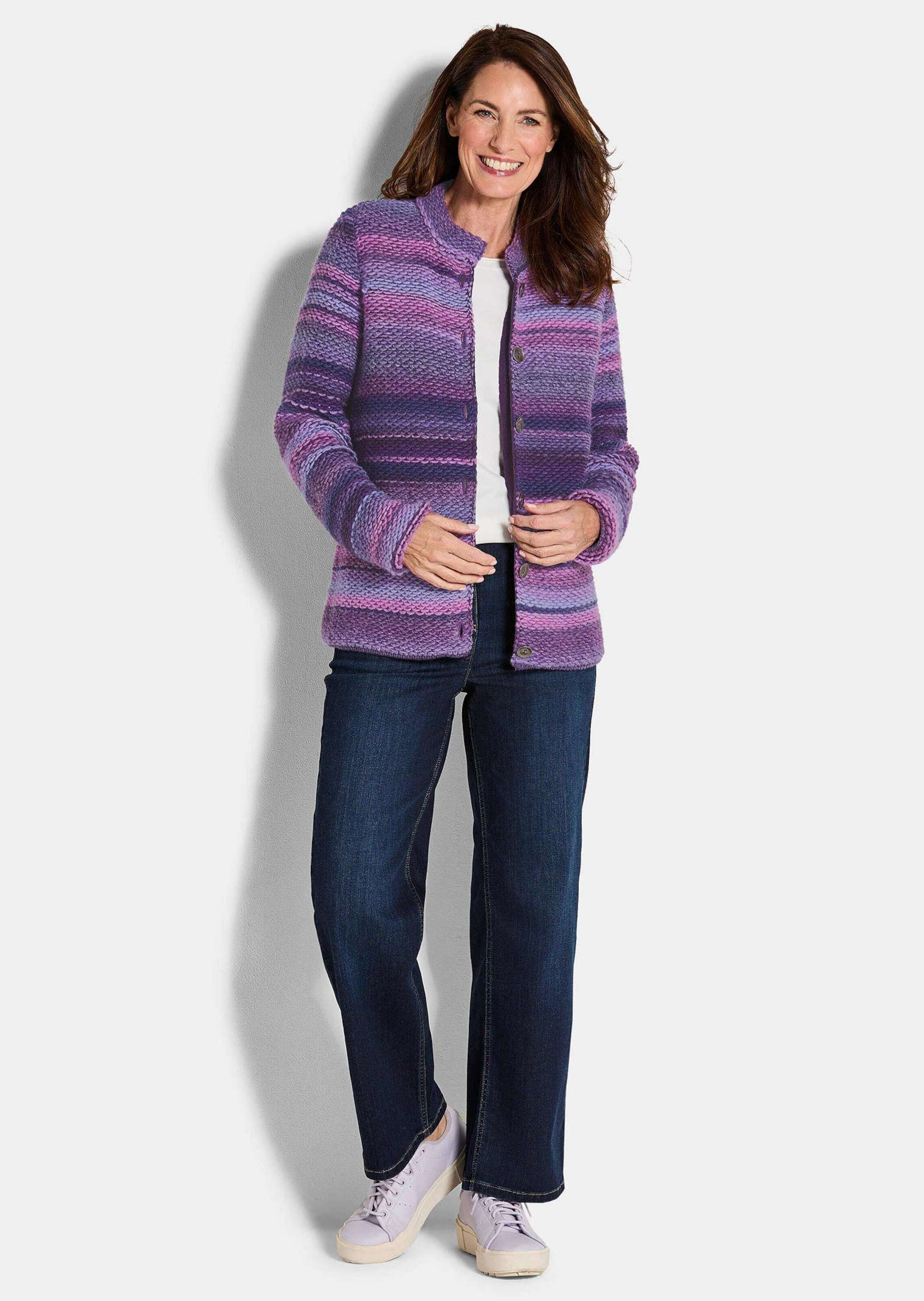 GOLDNER Strickjacke "Kurzgröße Multicolor Woll-Jacke mit Stehkragen" Multic günstig online kaufen