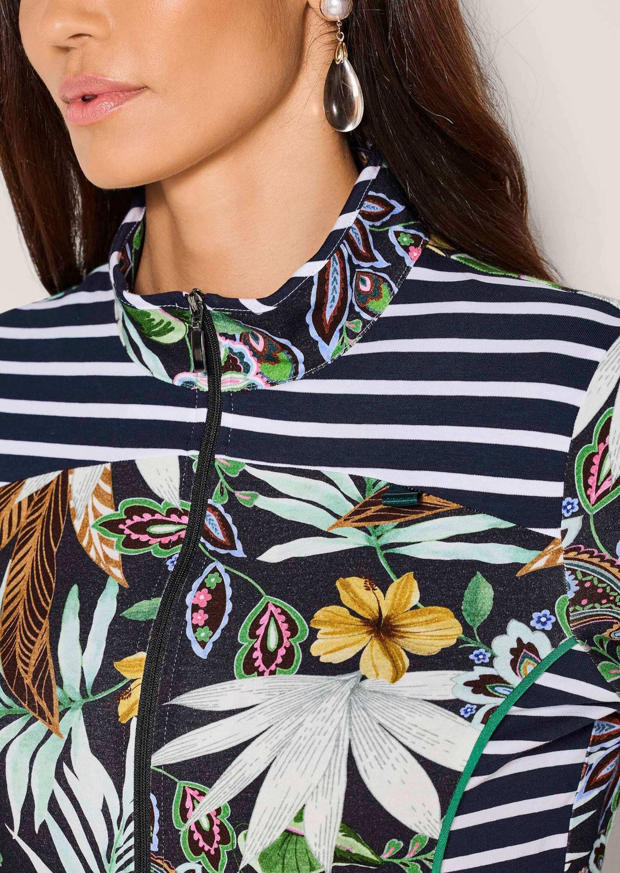 MADELEINE Langarmshirt »Shirtjacke Florale Baumwoll-Jacke mit Streifen, Langarm« Reißverschluss