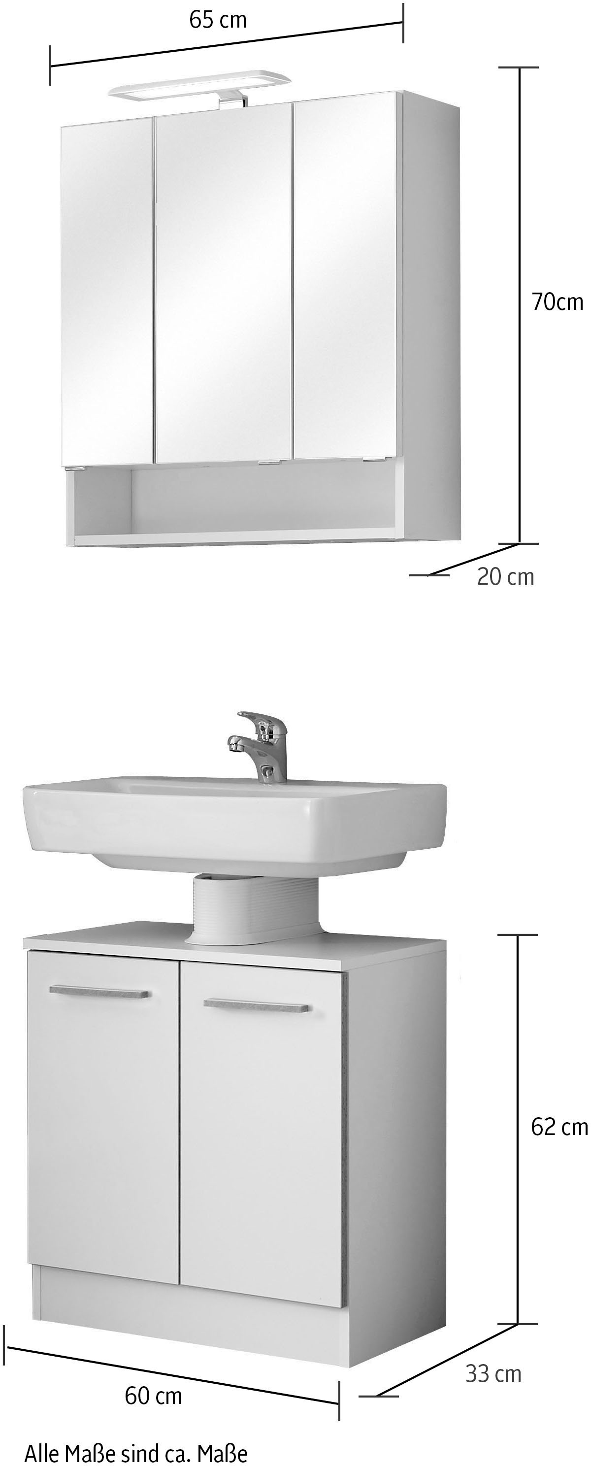 Saphir Badmöbel-Set »Quickset 953 2-teilig, Waschbeckenunterschrank und LED-Spiegelschrank«, (Set), in Weiß Glanz, Badmöbel inkl. Türdämpfer, ohne Waschbecken, 5 Türen